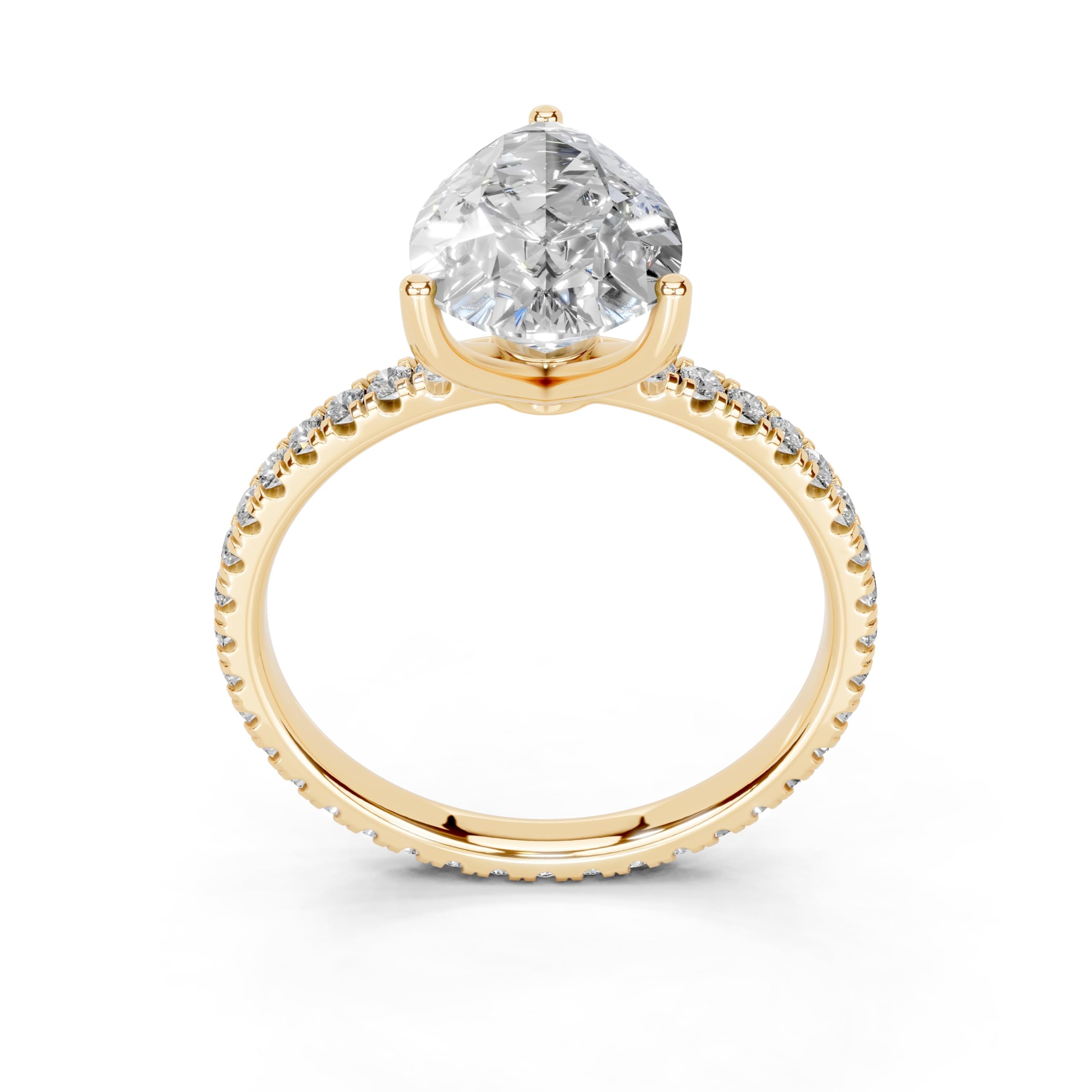 Pear petite pavé lab-grown diamond engagement ring in 14K yellow gold, front view