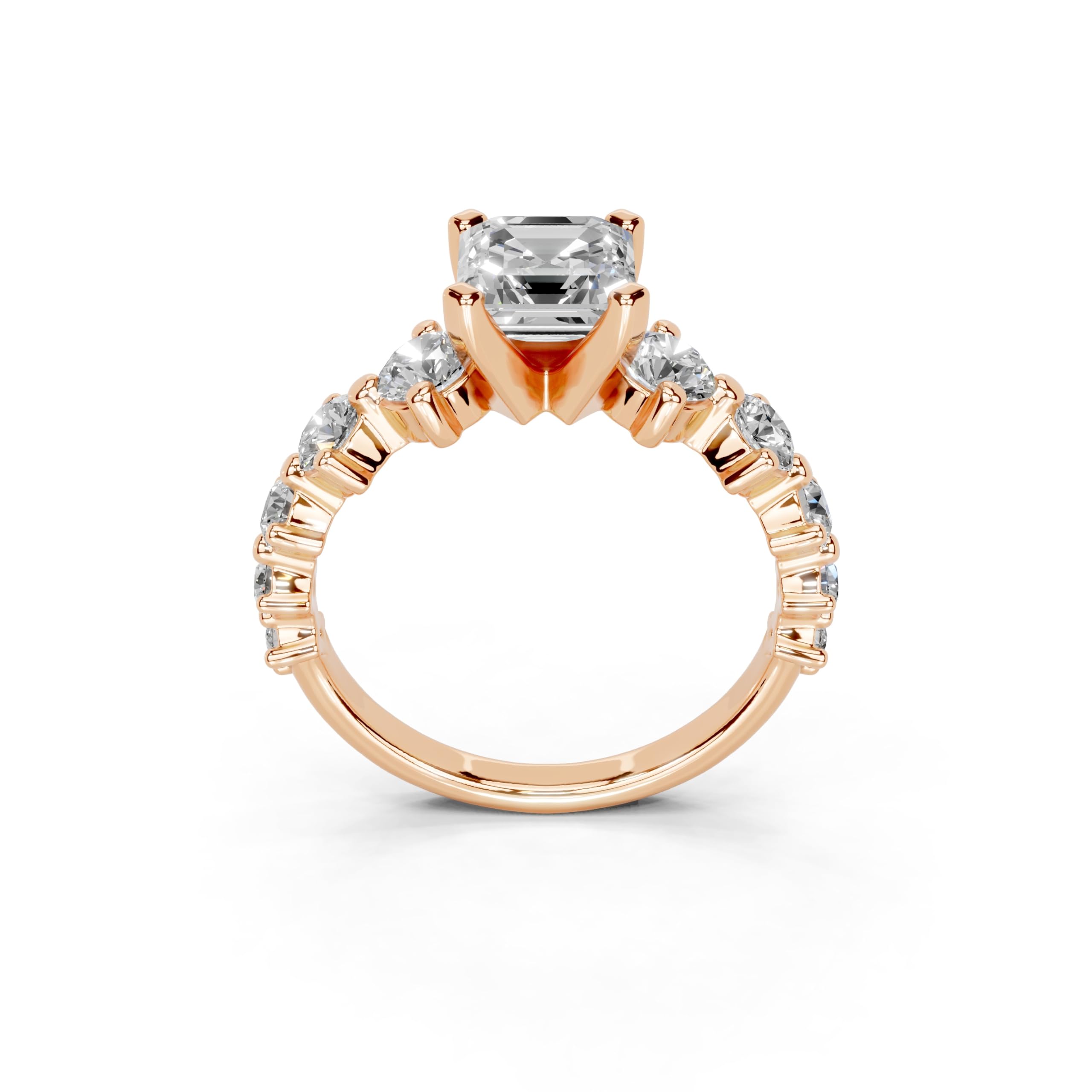 Asscher Fancy Side Stone lab-grown diamond ring in rose gold