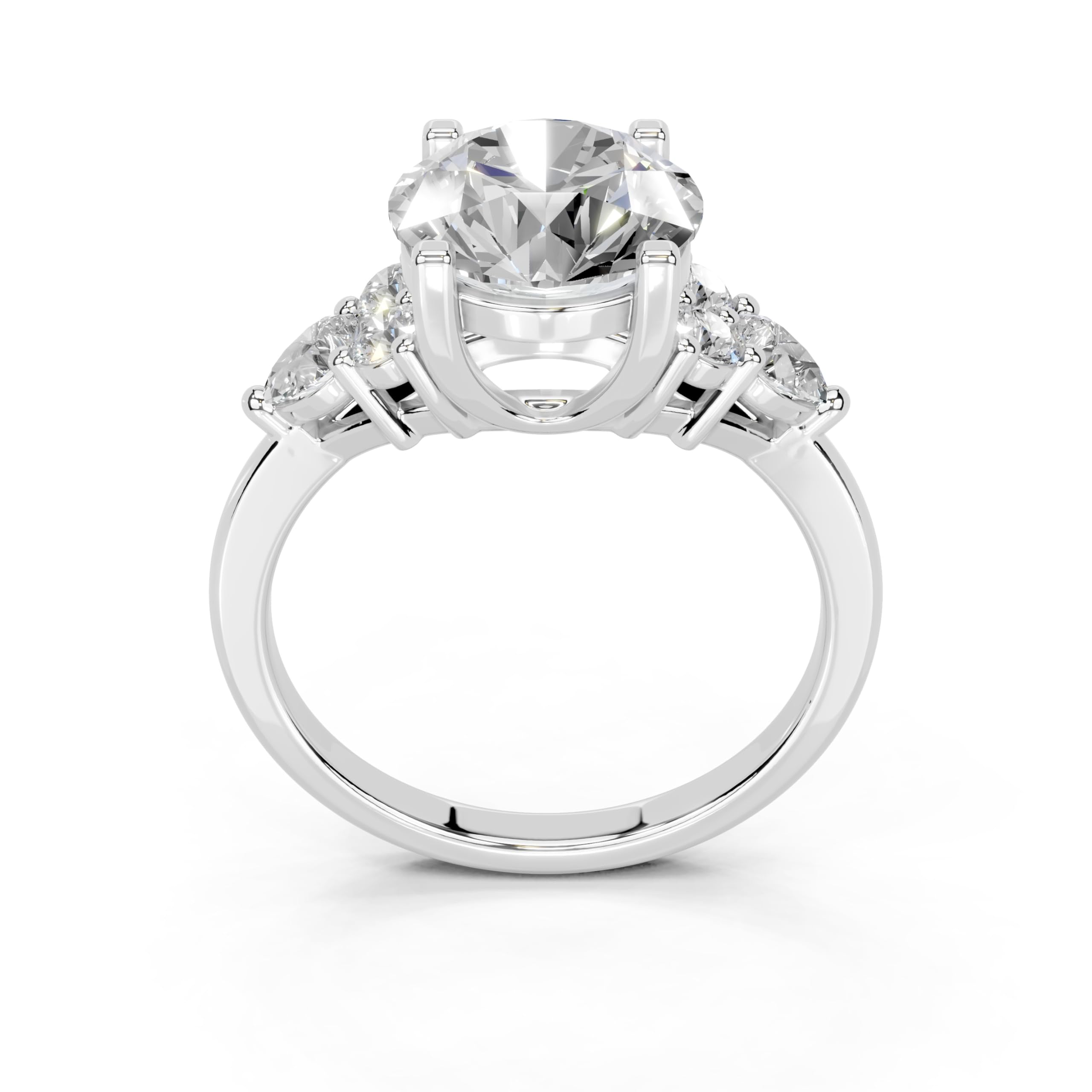 Round Pear Cluster Side Stone lab-grown diamond ring in white gold / platinum