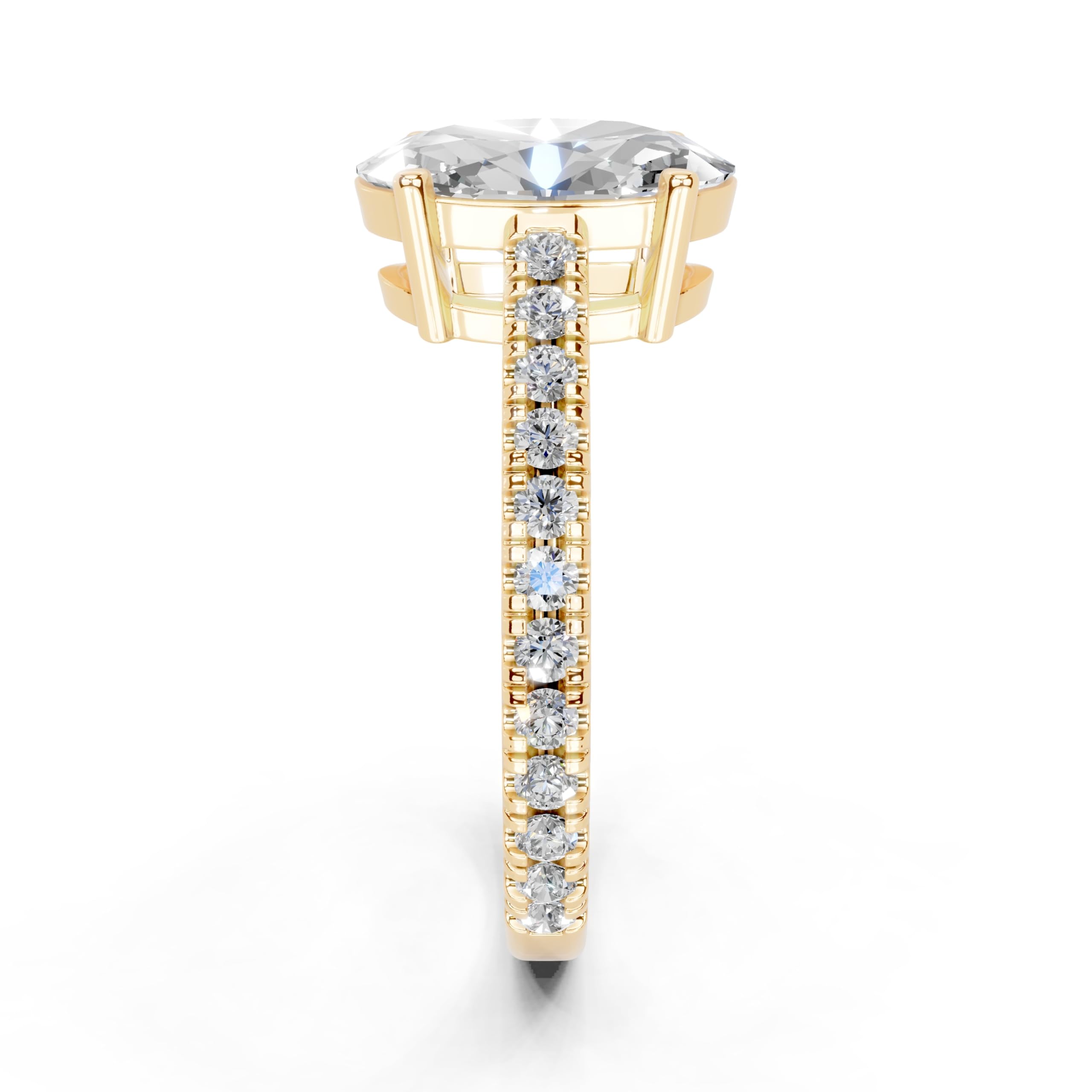 Oval Classic Four-Prong Pavé lab-grown diamond ring in yellow gold