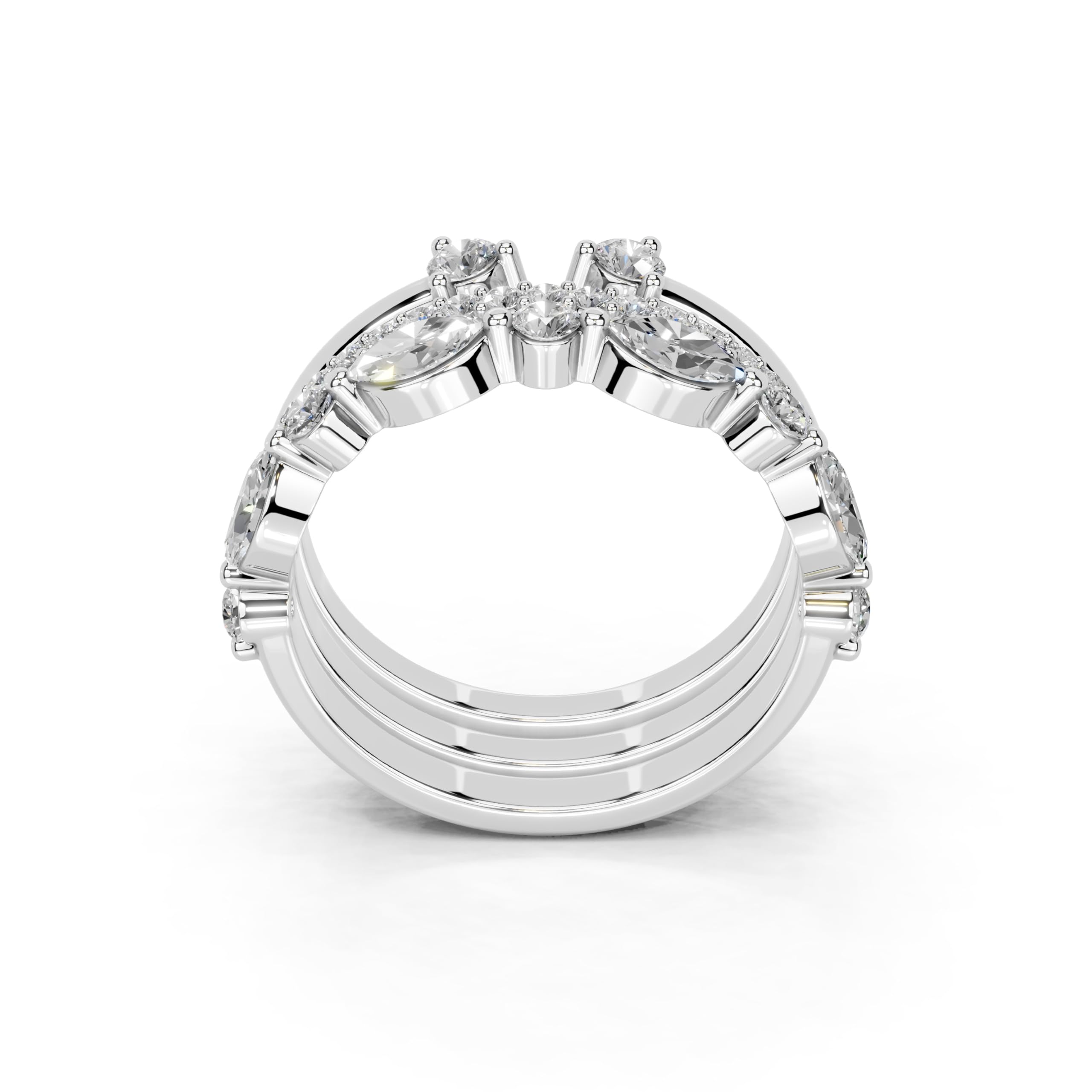 Marquise and Round Stacked Open Band lab-grown diamond band in white gold / platinum