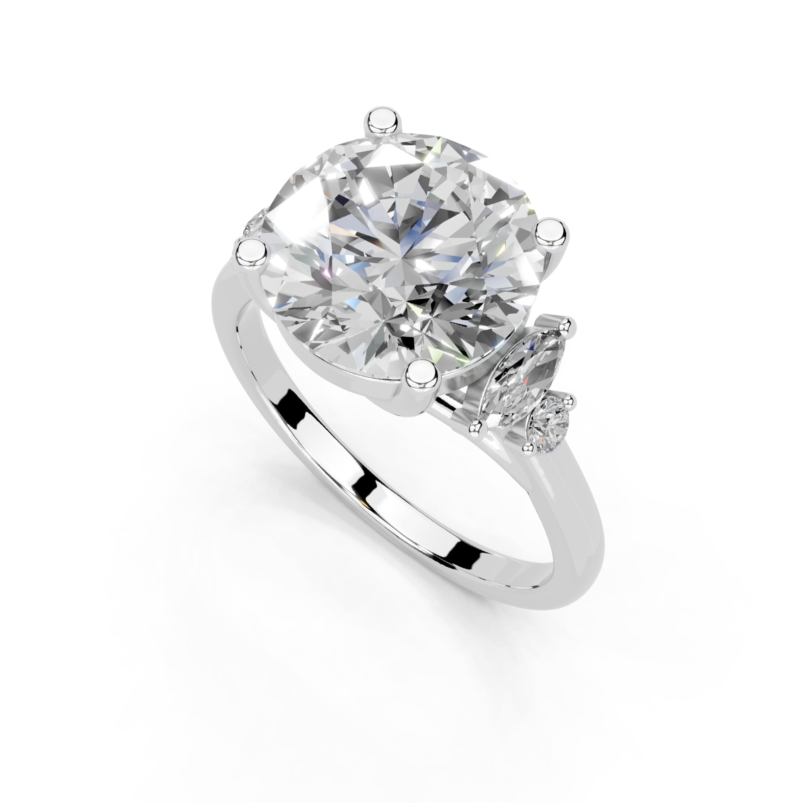 Round Marquise Cluster Side Stone lab-grown diamond ring in white gold / platinum