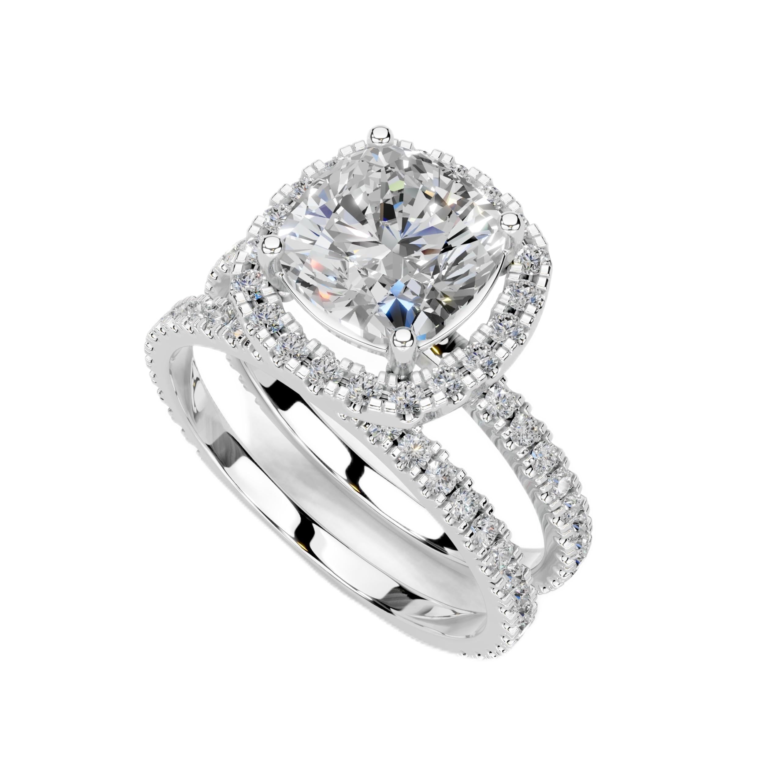 Asscher Halo with Double Pavé Band lab-grown diamond ring in rose gold