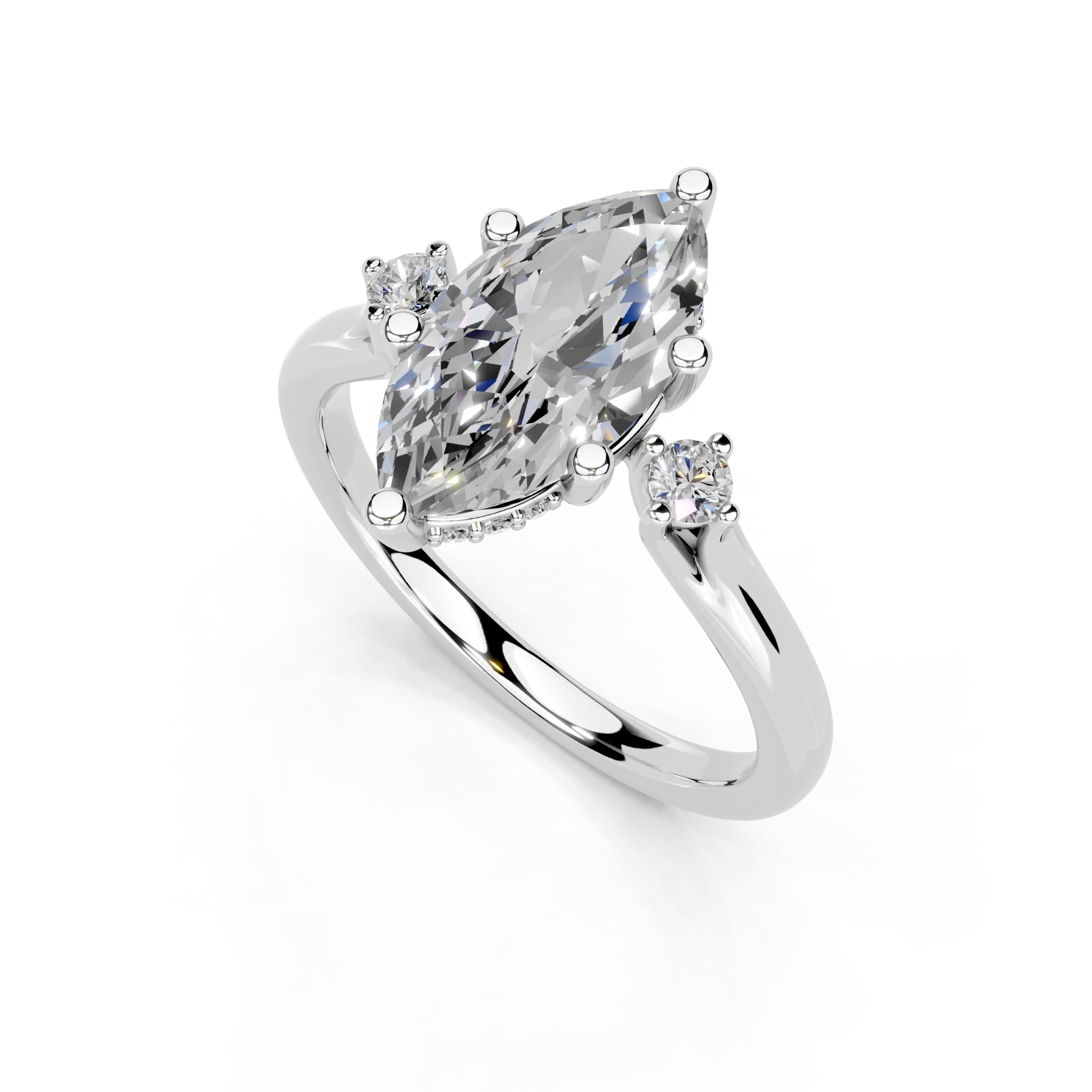 Marquise Petite Side Stone Solitaire lab-grown diamond ring in white gold / platinum