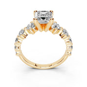 Asscher Fancy Side Stone lab-grown diamond ring in yellow gold