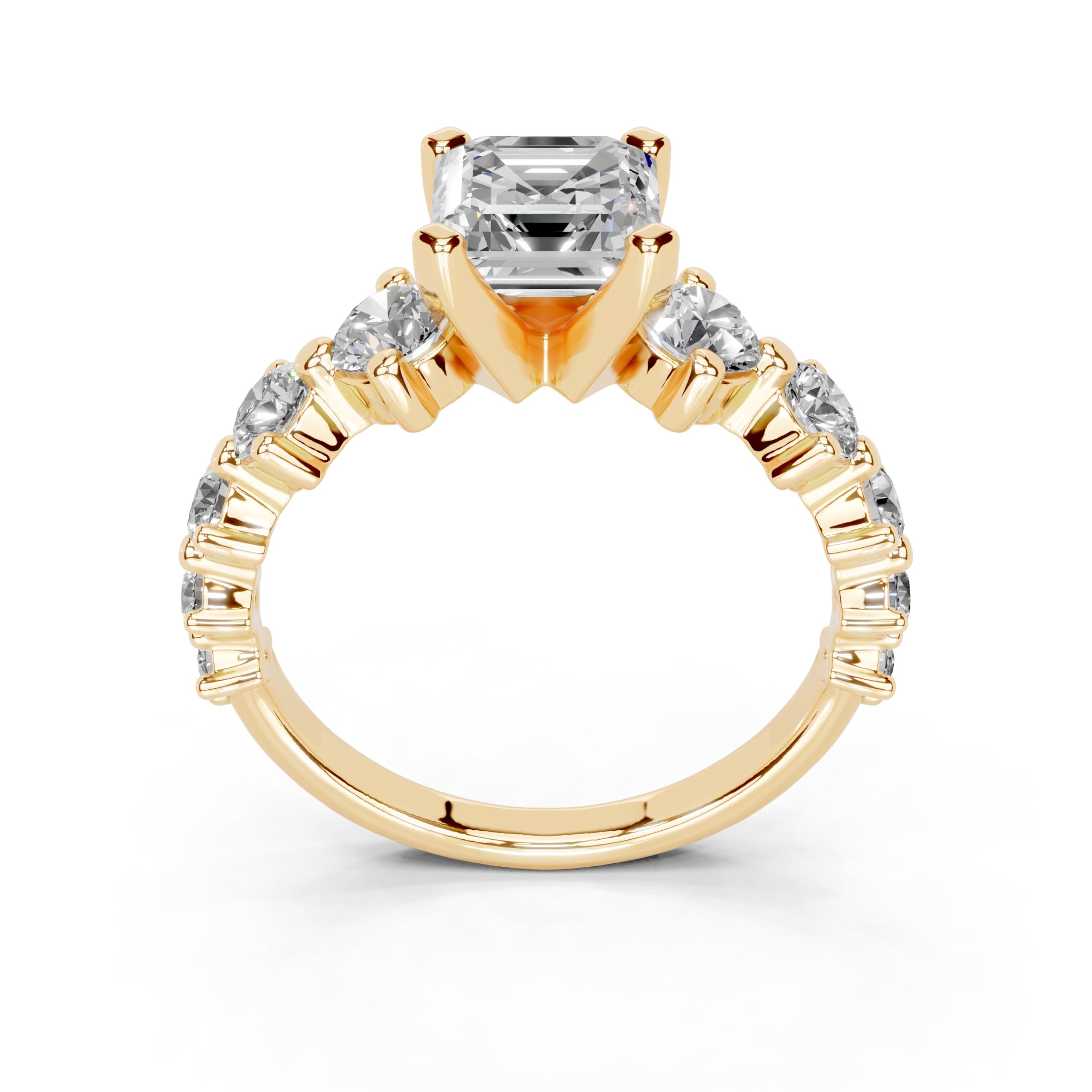 Asscher Fancy Side Stone lab-grown diamond ring in yellow gold