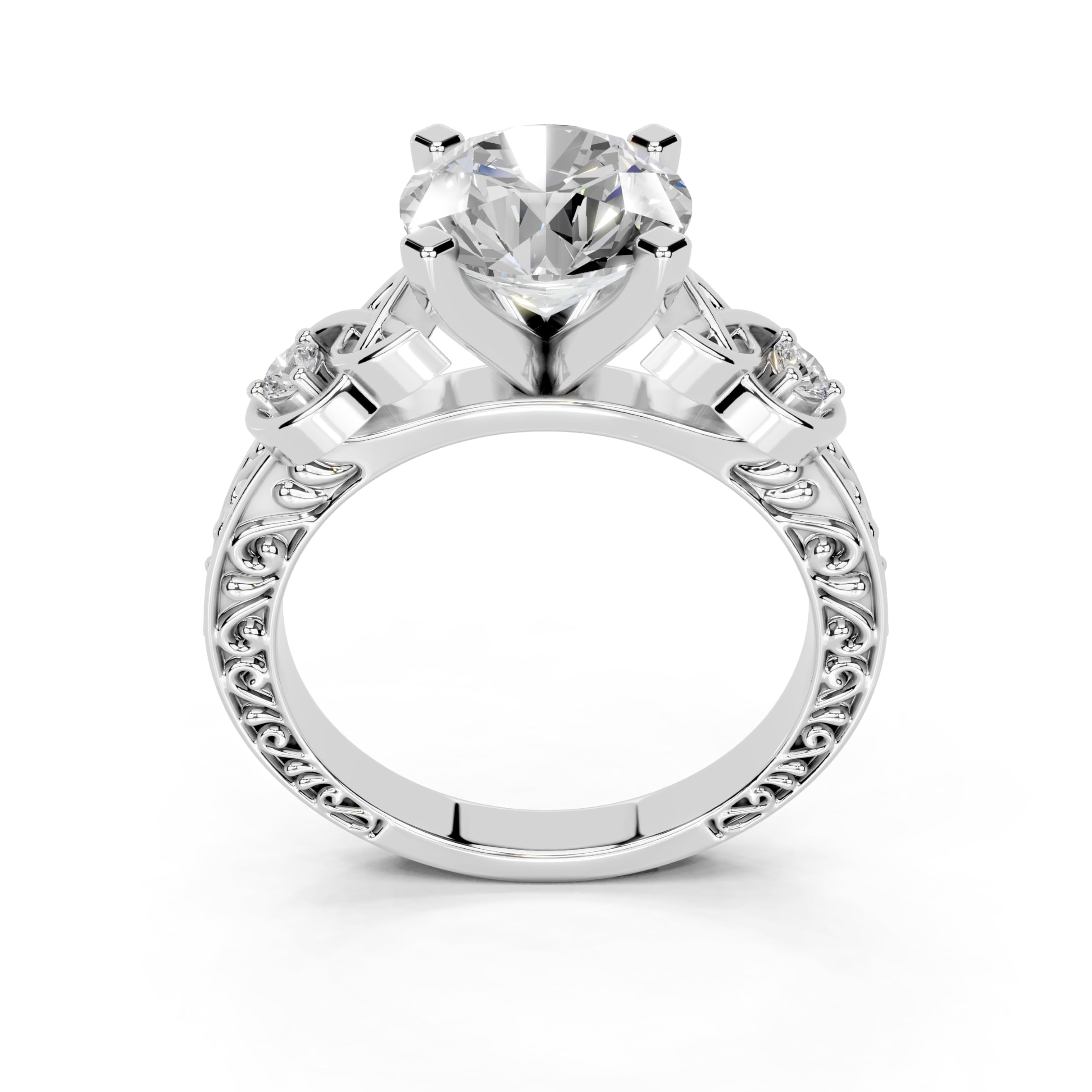 Round Filigree Vintage Solitaire lab-grown diamond ring in white gold / platinum