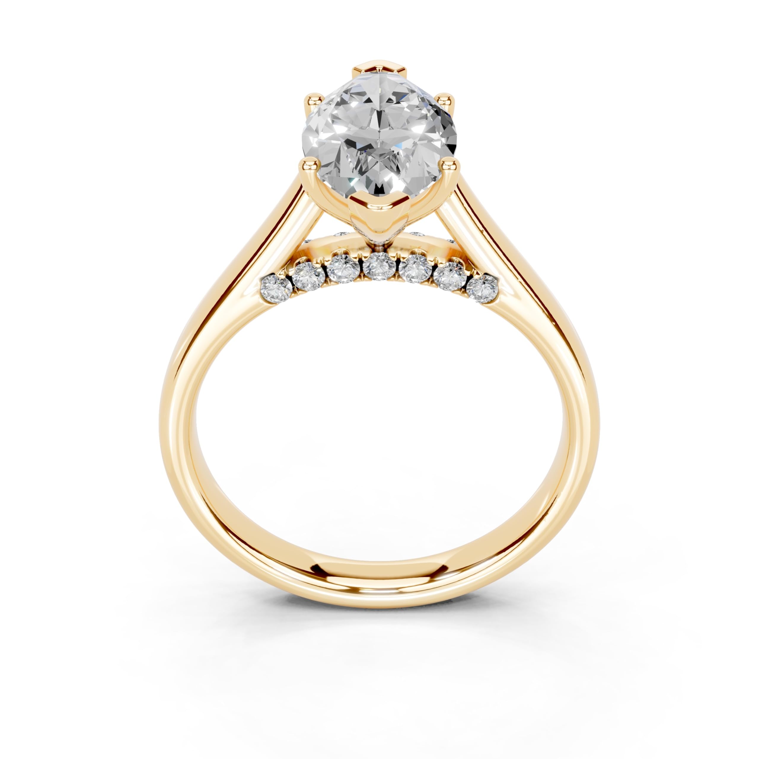 Marquise Hidden Pavé Cathedral lab-grown diamond ring in yellow gold