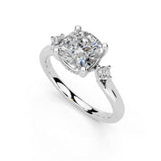 Cushion Petite Side Stone Solitaire lab-grown diamond ring in white gold / platinum
