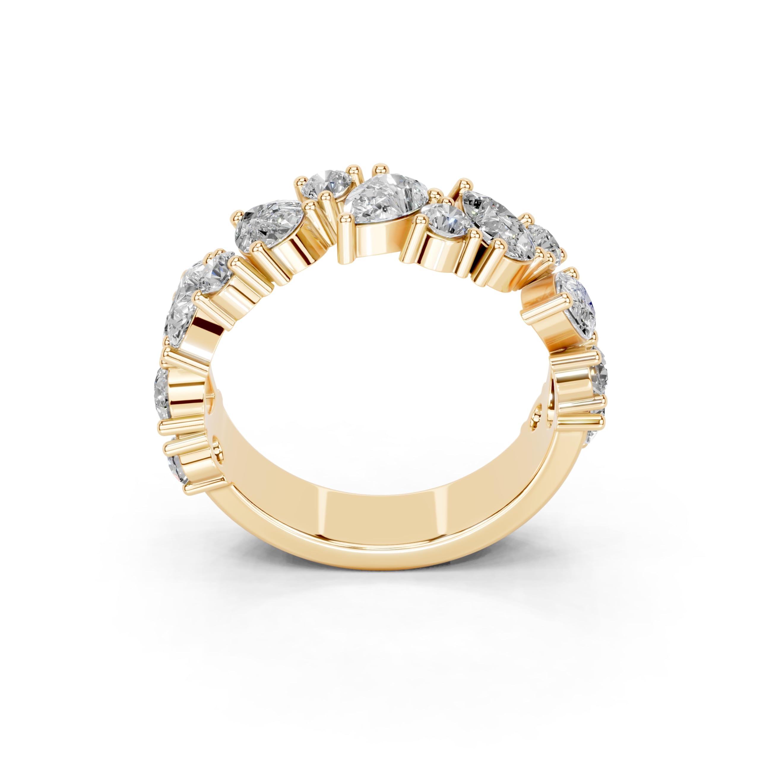Pear and Round Cluster Band lab-grown diamond band in yellow gold