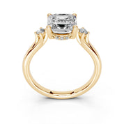 Asscher Petite Side Stone Solitaire lab-grown diamond ring in yellow gold