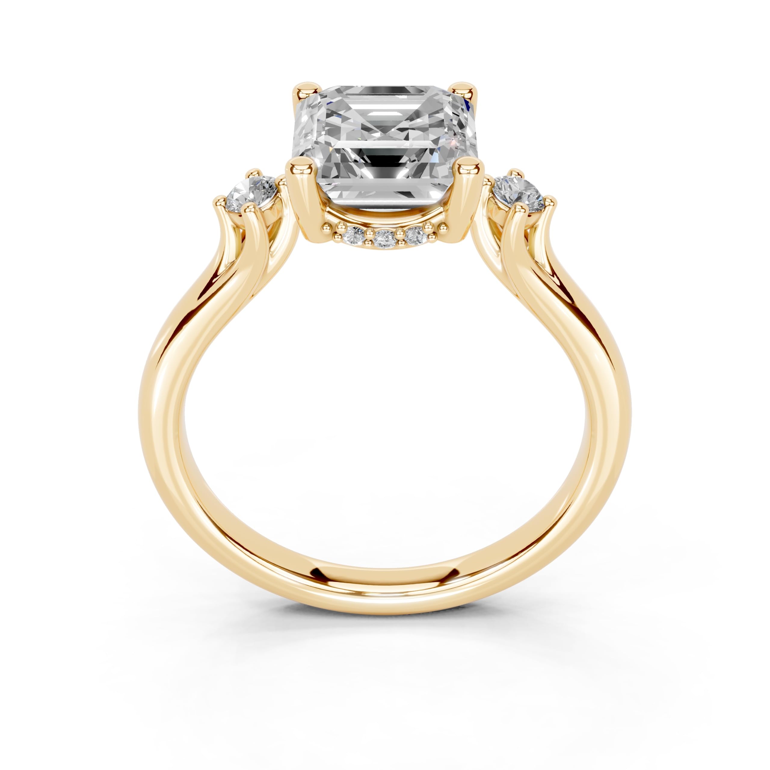 Asscher Petite Side Stone Solitaire lab-grown diamond ring in yellow gold
