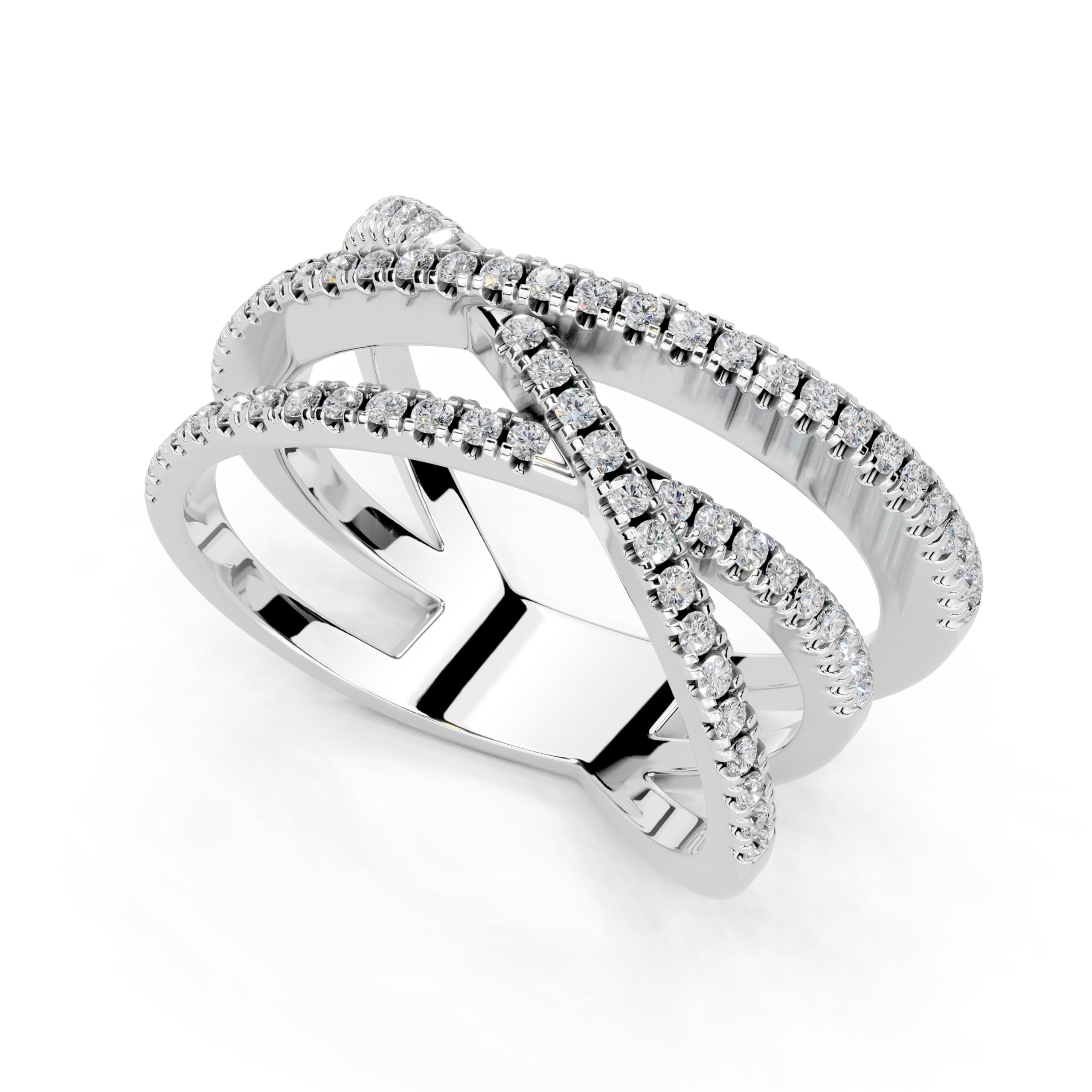 Round Crisscross Pavé Band lab-grown diamond band in white gold / platinum