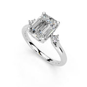 Emerald Petite Side Stone Solitaire lab-grown diamond ring in white gold / platinum