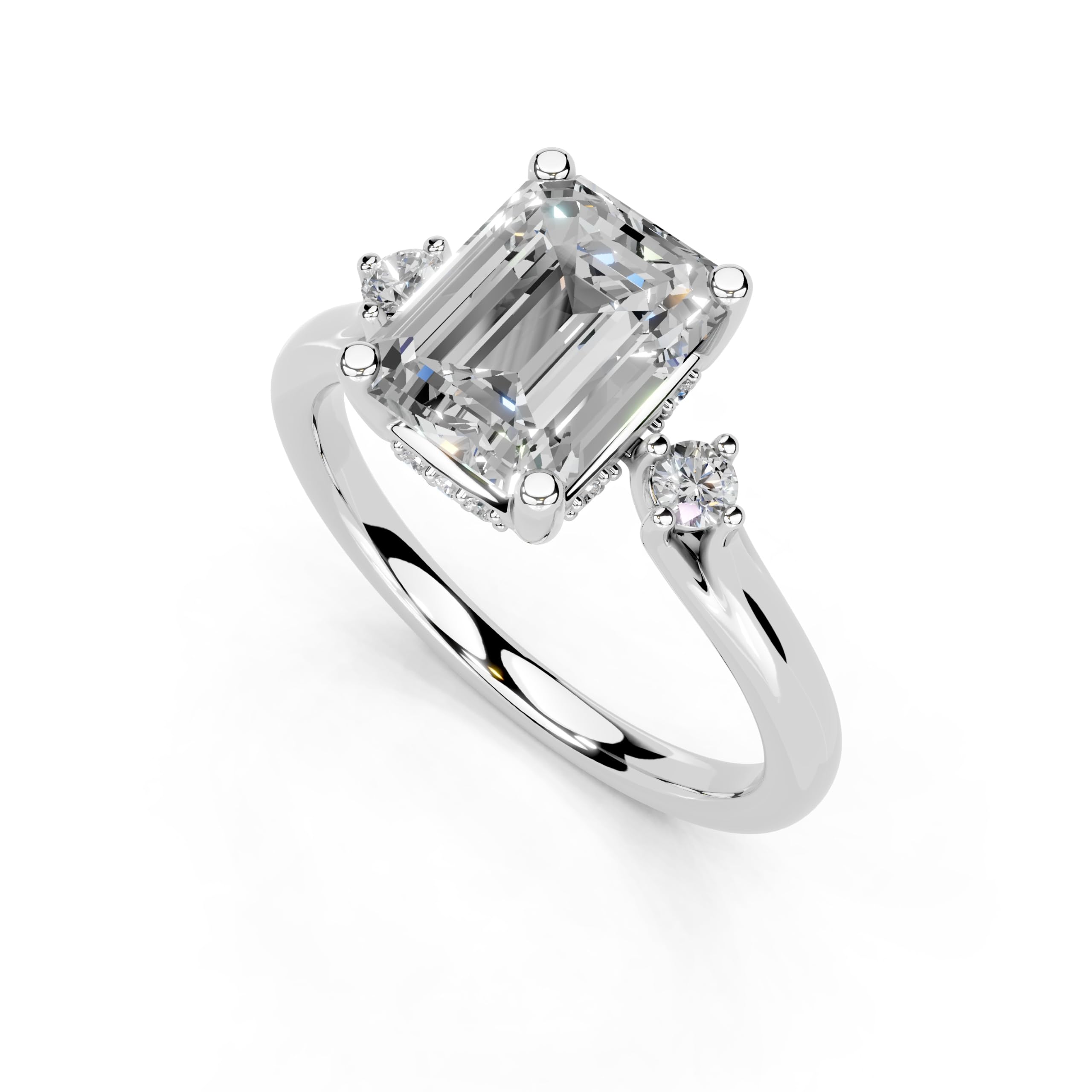 Emerald Petite Side Stone Solitaire lab-grown diamond ring in white gold / platinum