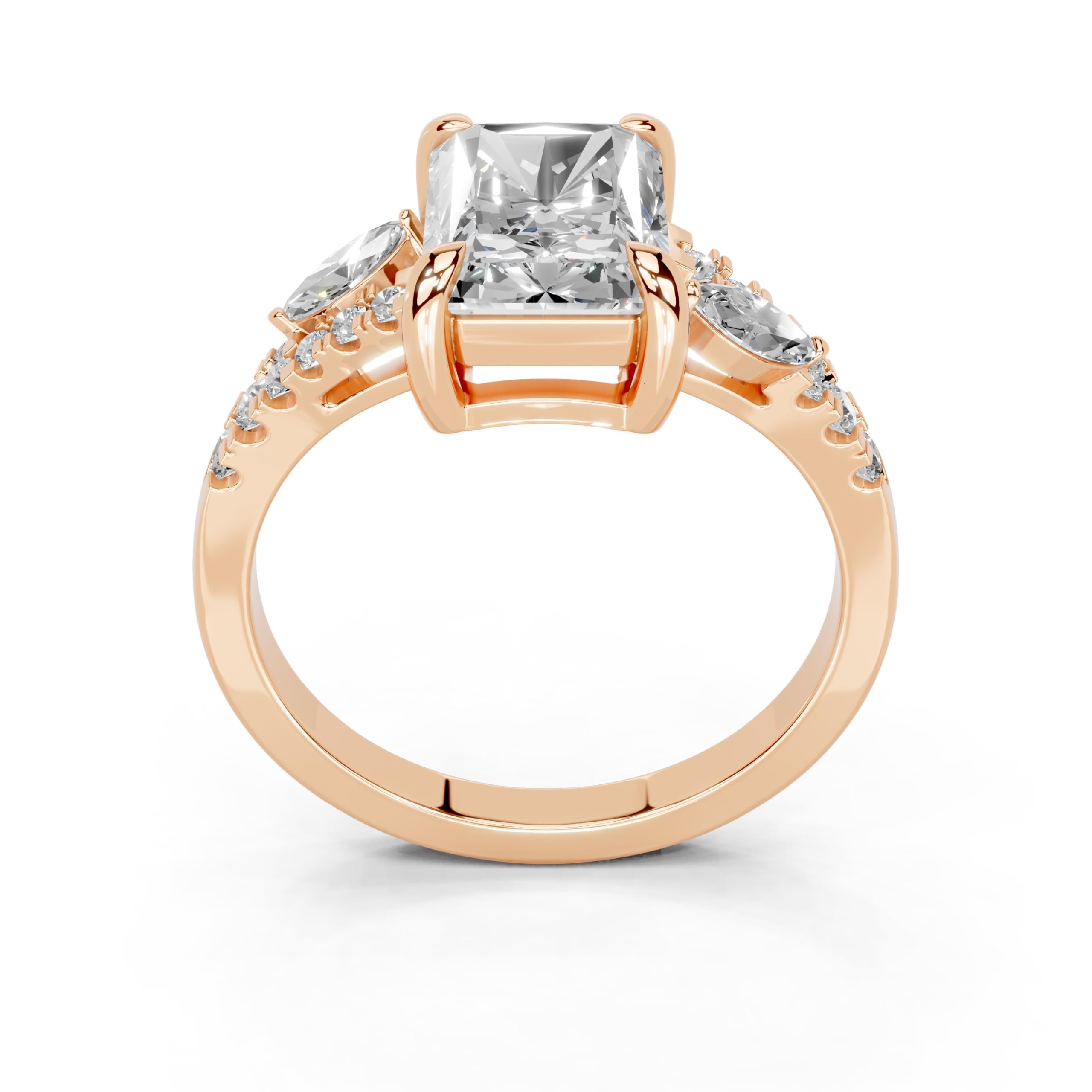 Radiant Marquise Side Stone Pavé lab-grown diamond ring in rose gold