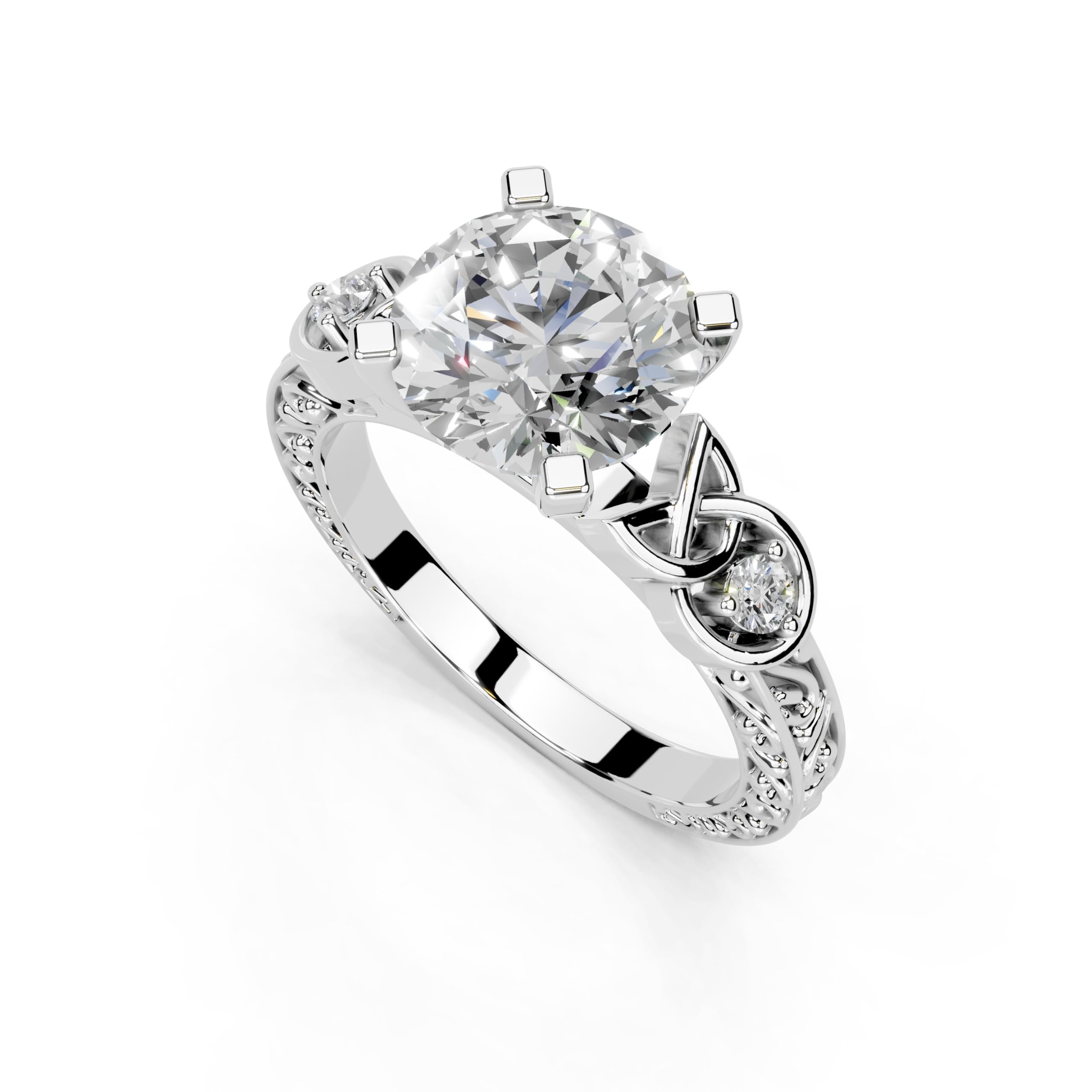 Round Filigree Vintage Solitaire lab-grown diamond ring in white gold / platinum
