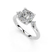 Asscher Petite Side Stone Solitaire lab-grown diamond ring in white gold / platinum