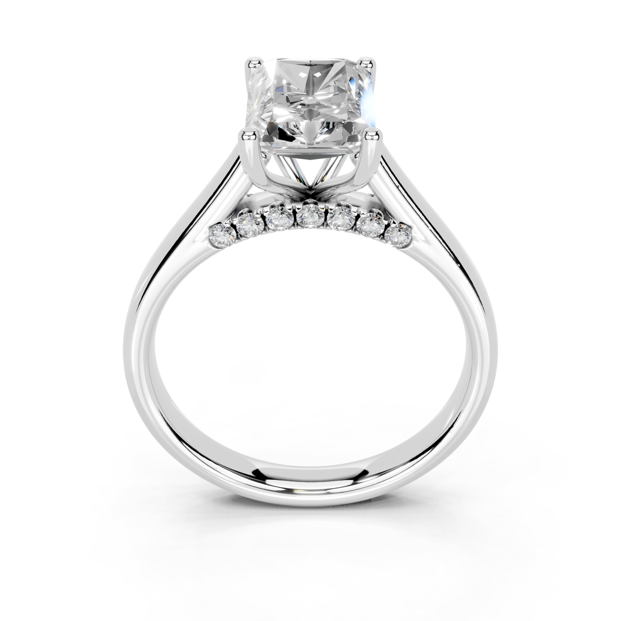 Radiant Hidden Pavé Cathedral lab-grown diamond ring in white gold / platinum