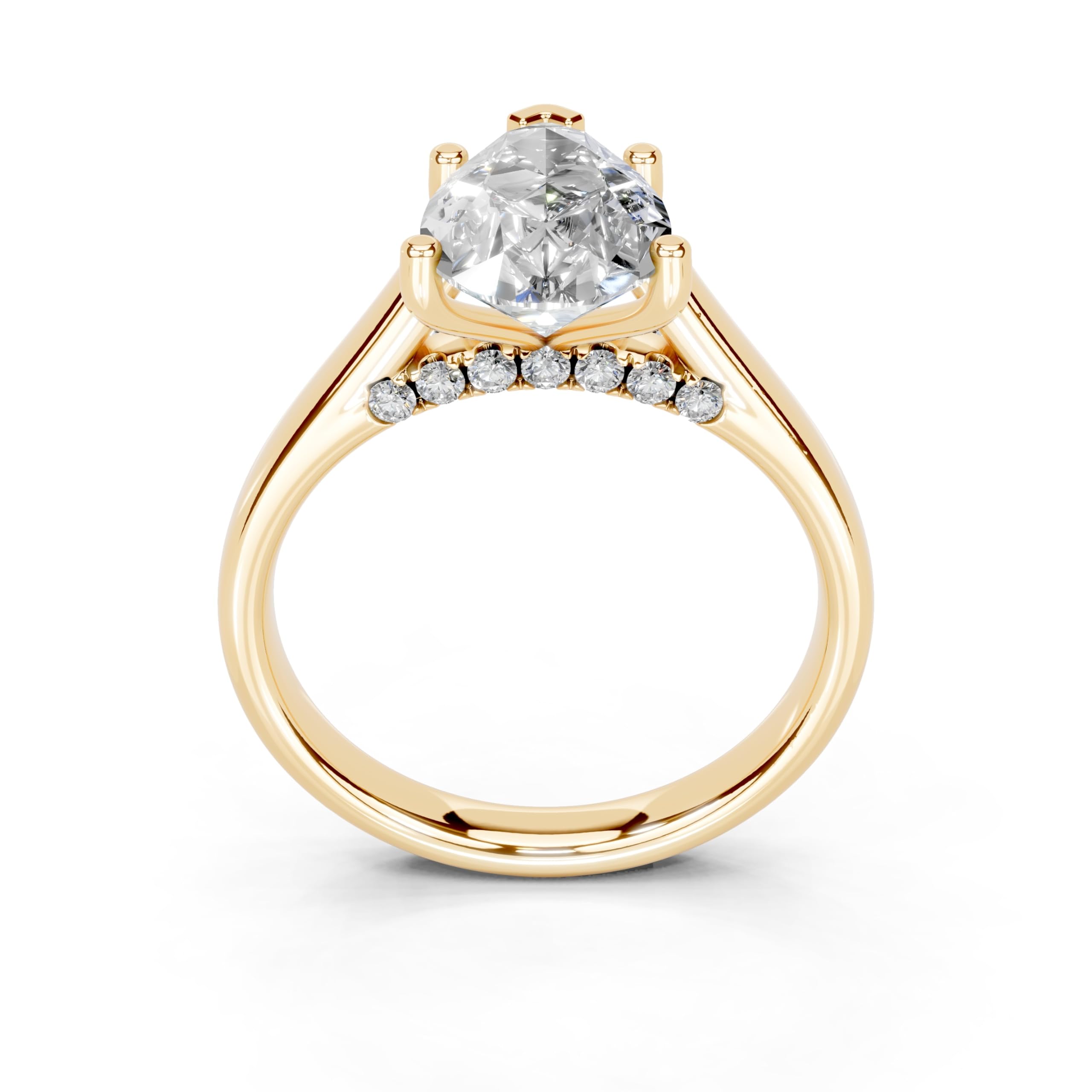 Pear Hidden Pavé Cathedral lab-grown diamond ring in yellow gold