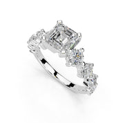 Asscher Fancy Side Stone lab-grown diamond ring in white gold / platinum