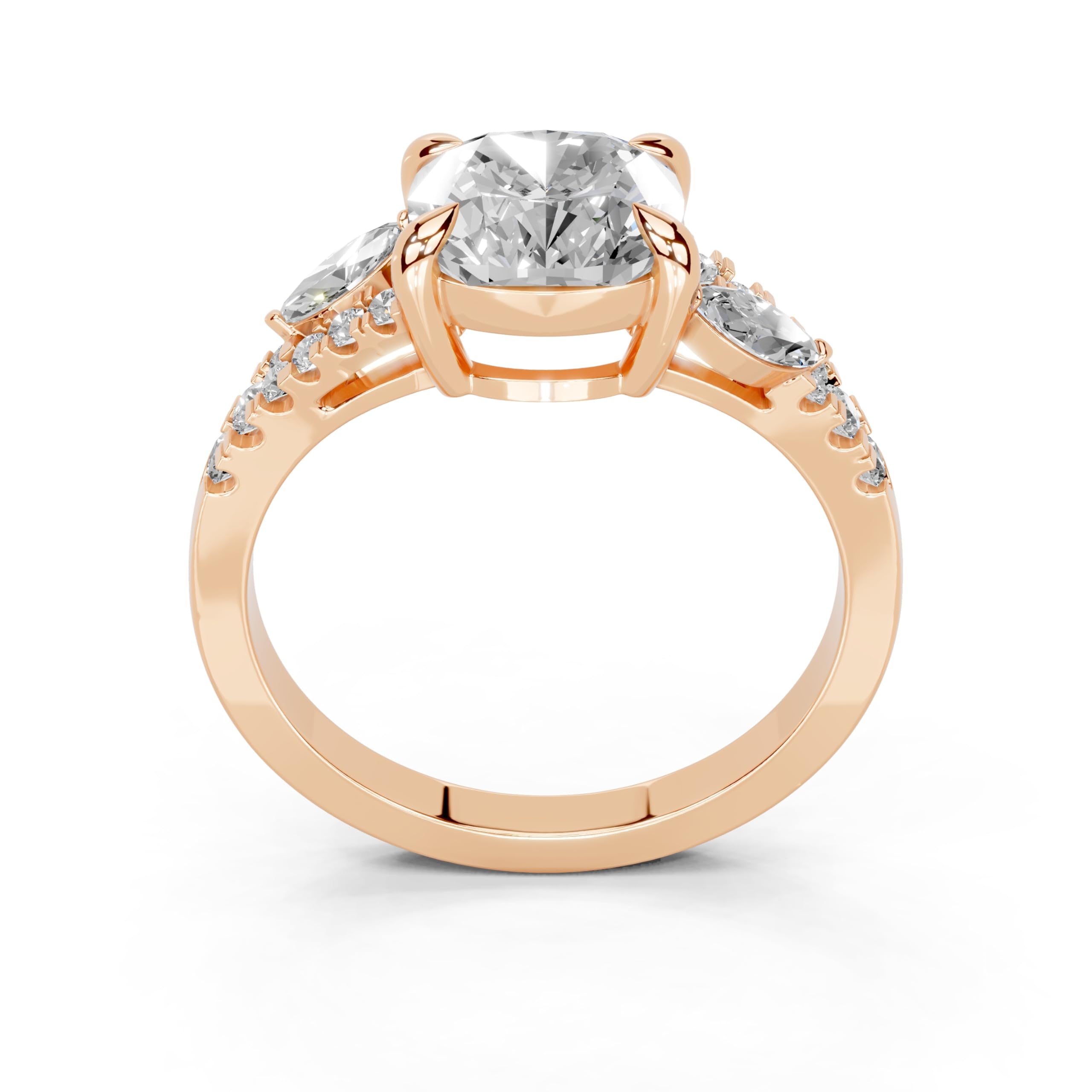 Cushion Marquise Side Stone Pavé lab-grown diamond ring in rose gold