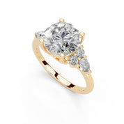 Round Pear Cluster Side Stone lab-grown diamond ring in yellow gold