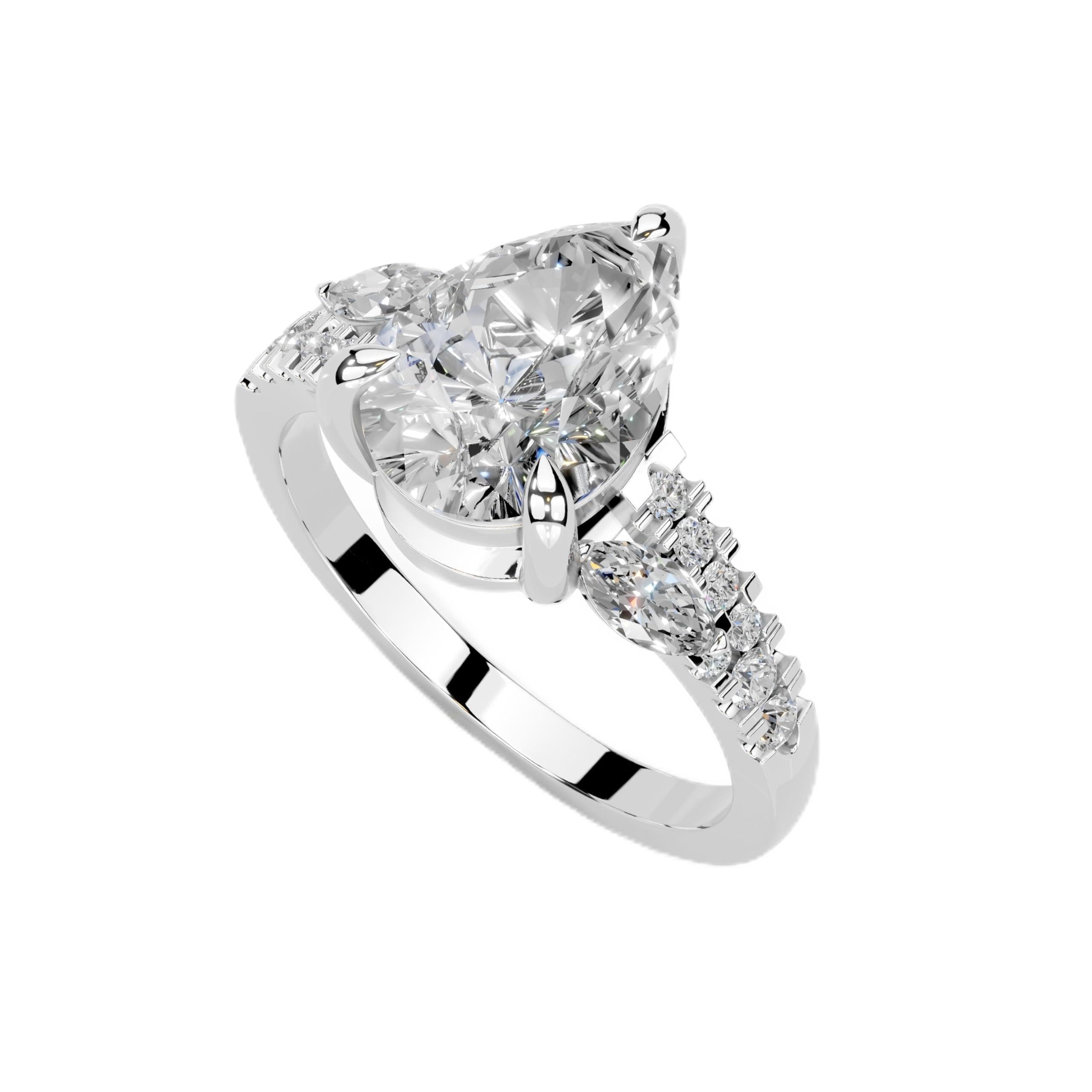 Pear Marquise Side Stone Pavé lab-grown diamond ring in white gold / platinum