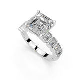 Asscher Pavé with Emerald Side Stones Lab-Grown Diamond Engagement Ring