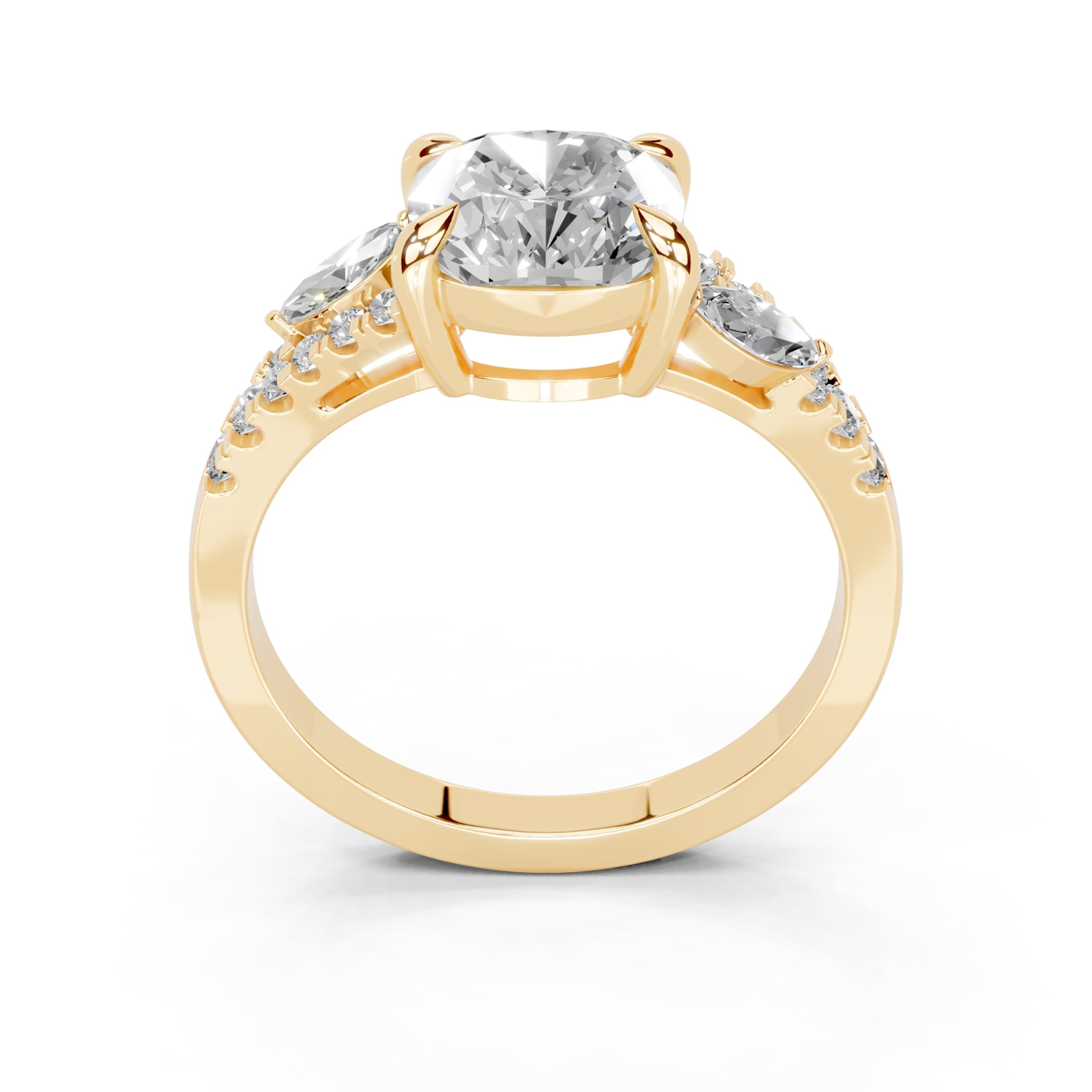 Cushion Marquise Side Stone Pavé lab-grown diamond ring in yellow gold