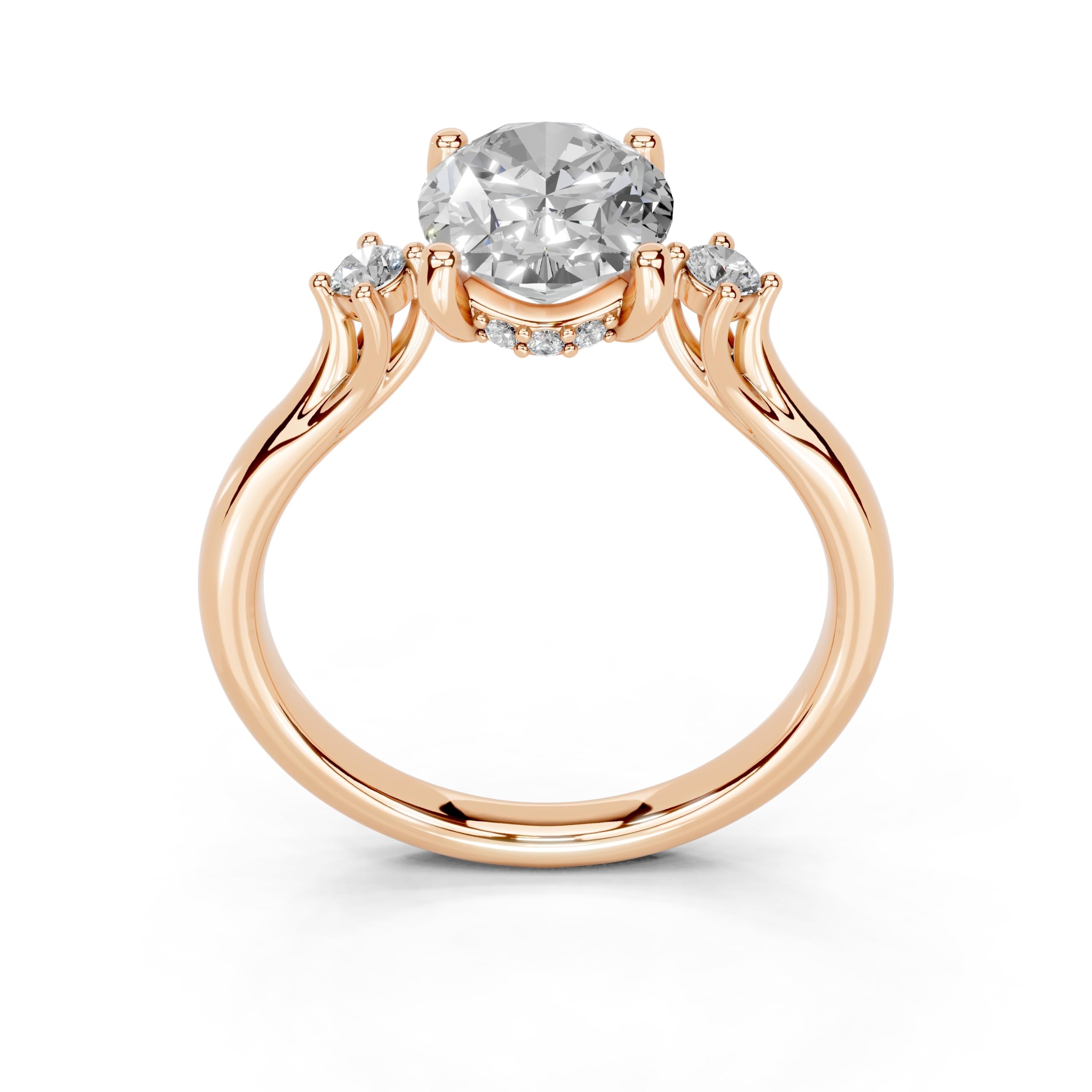 Oval Petite Side Stone Solitaire lab-grown diamond ring in rose gold
