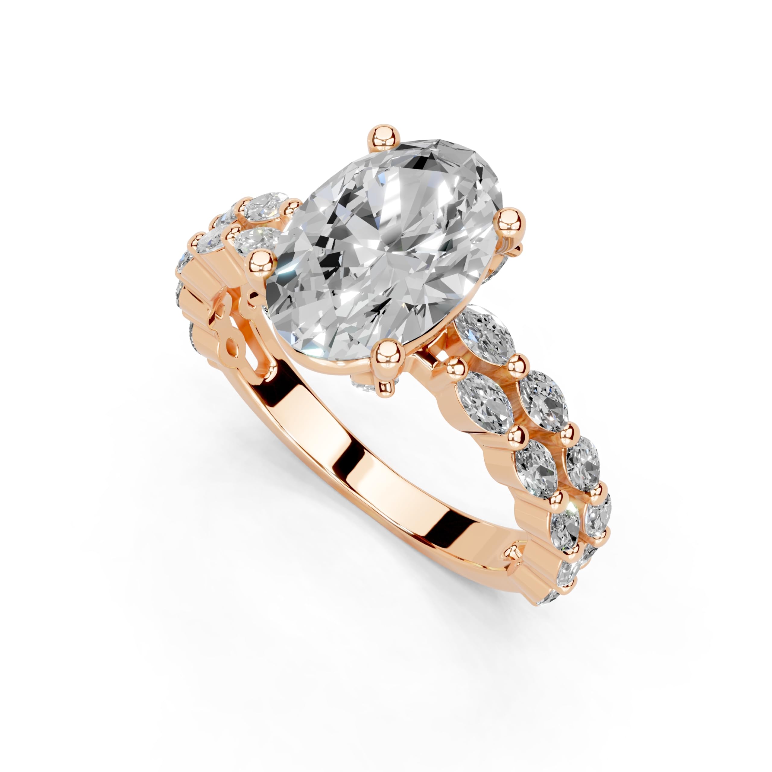 Oval Marquise Accent Band lab-grown diamond ring in rose gold