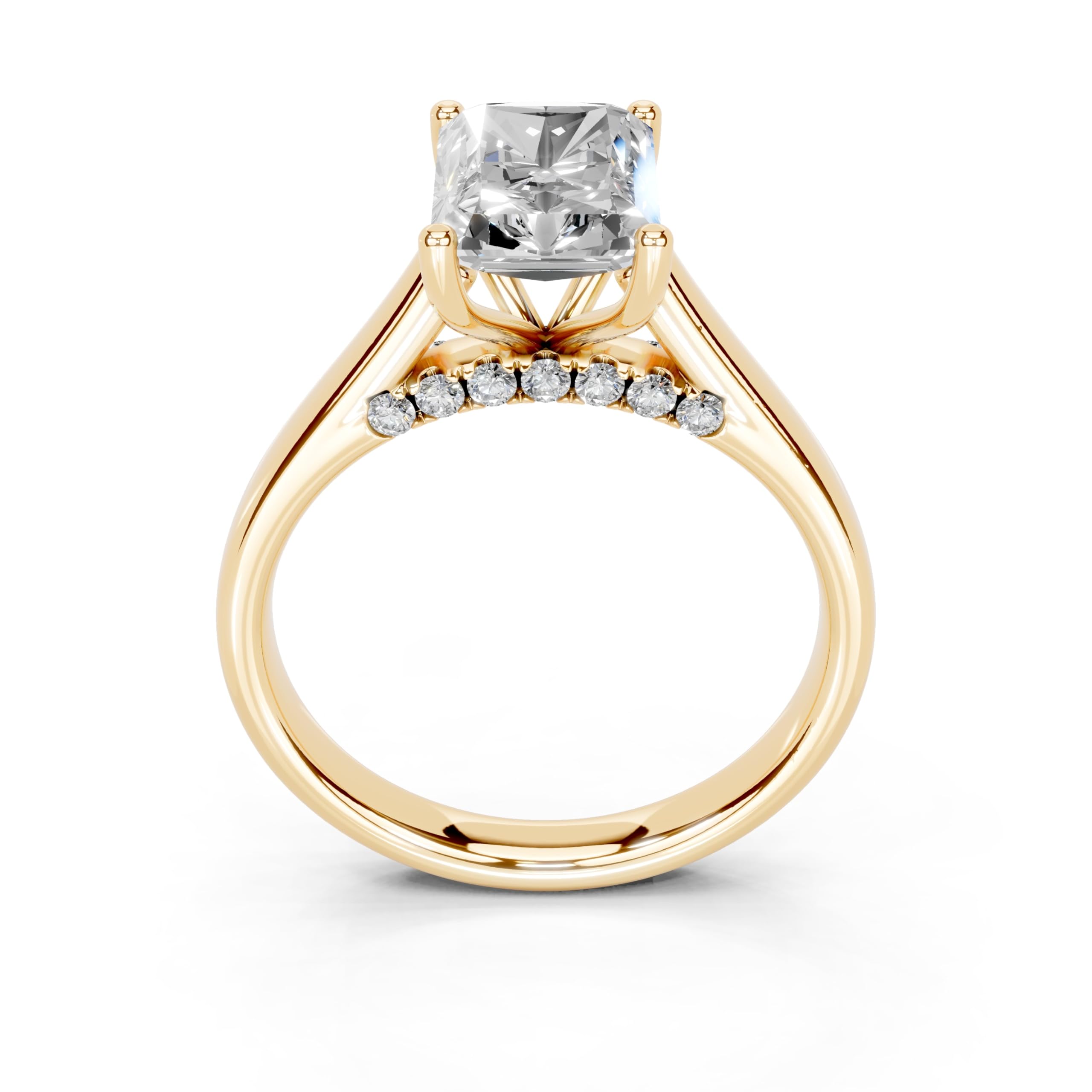 Radiant Hidden Pavé Cathedral lab-grown diamond ring in yellow gold