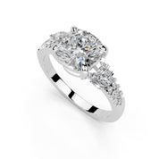 Cushion Marquise Side Stone Pavé lab-grown diamond ring in white gold / platinum
