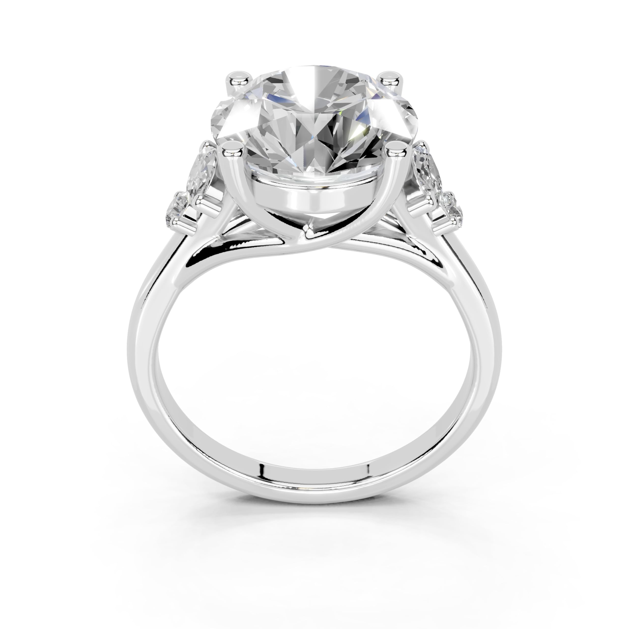 Round Marquise Cluster Side Stone lab-grown diamond ring in white gold / platinum