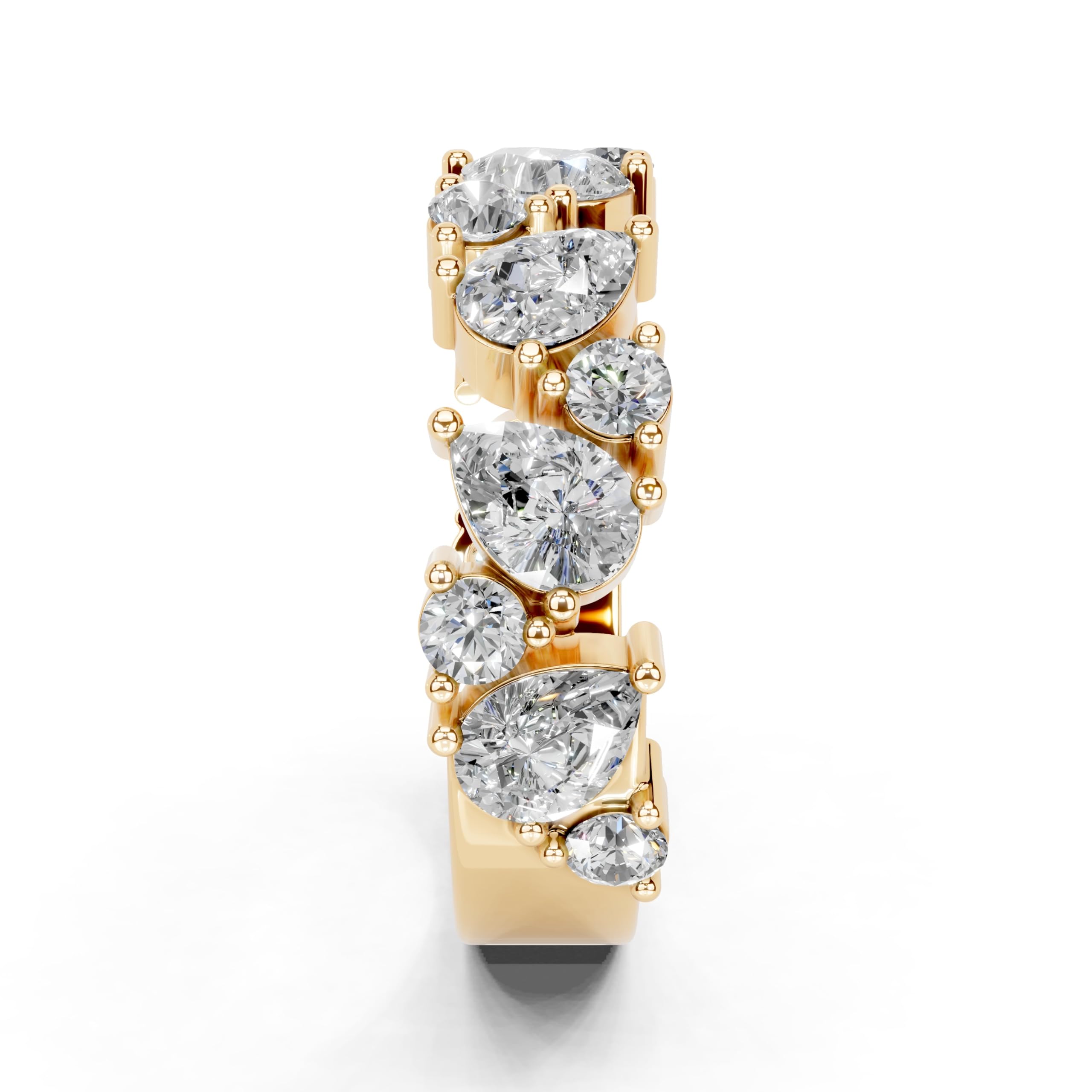 Pear and Round Cluster Band lab-grown diamond band in yellow gold