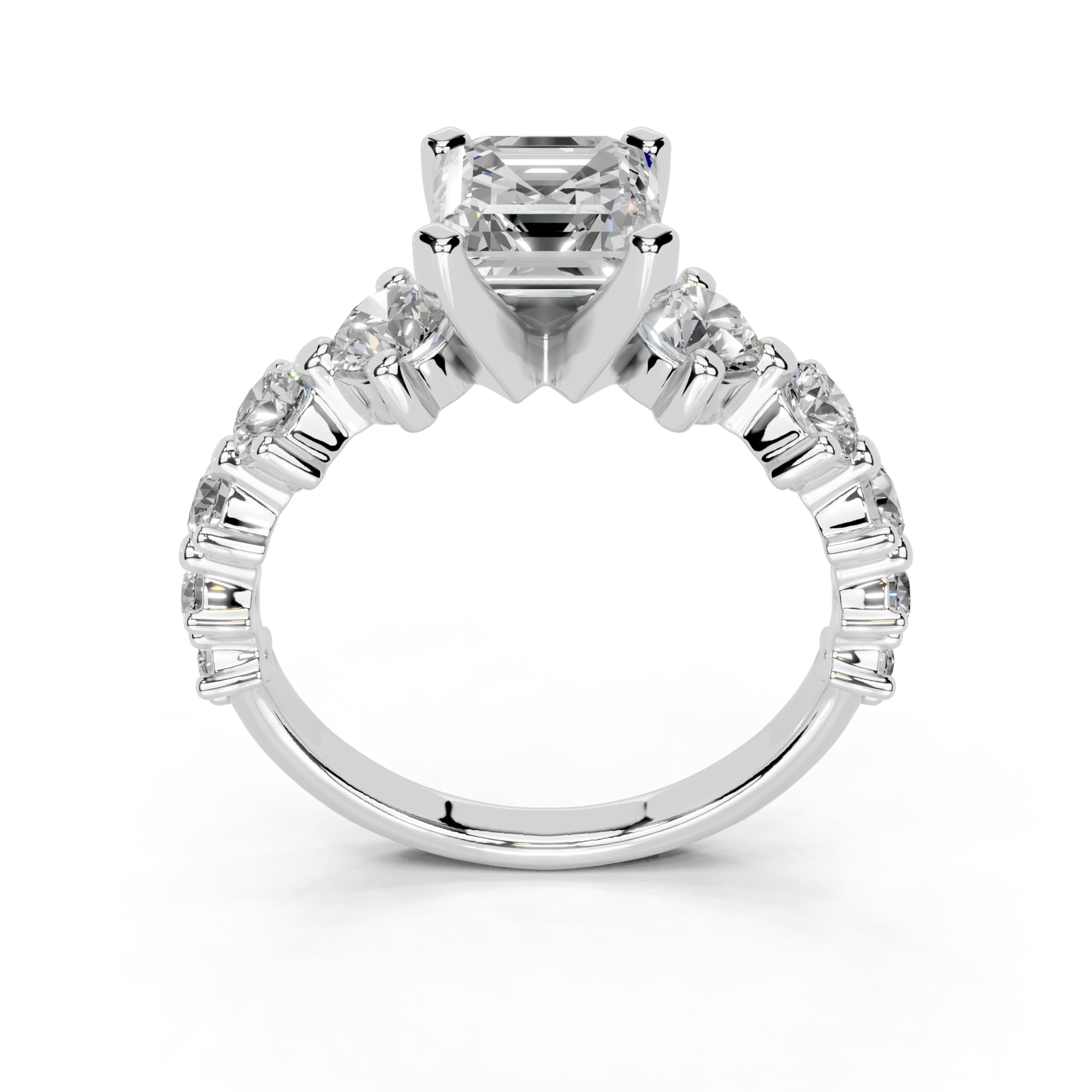 Asscher Fancy Side Stone lab-grown diamond ring in white gold / platinum