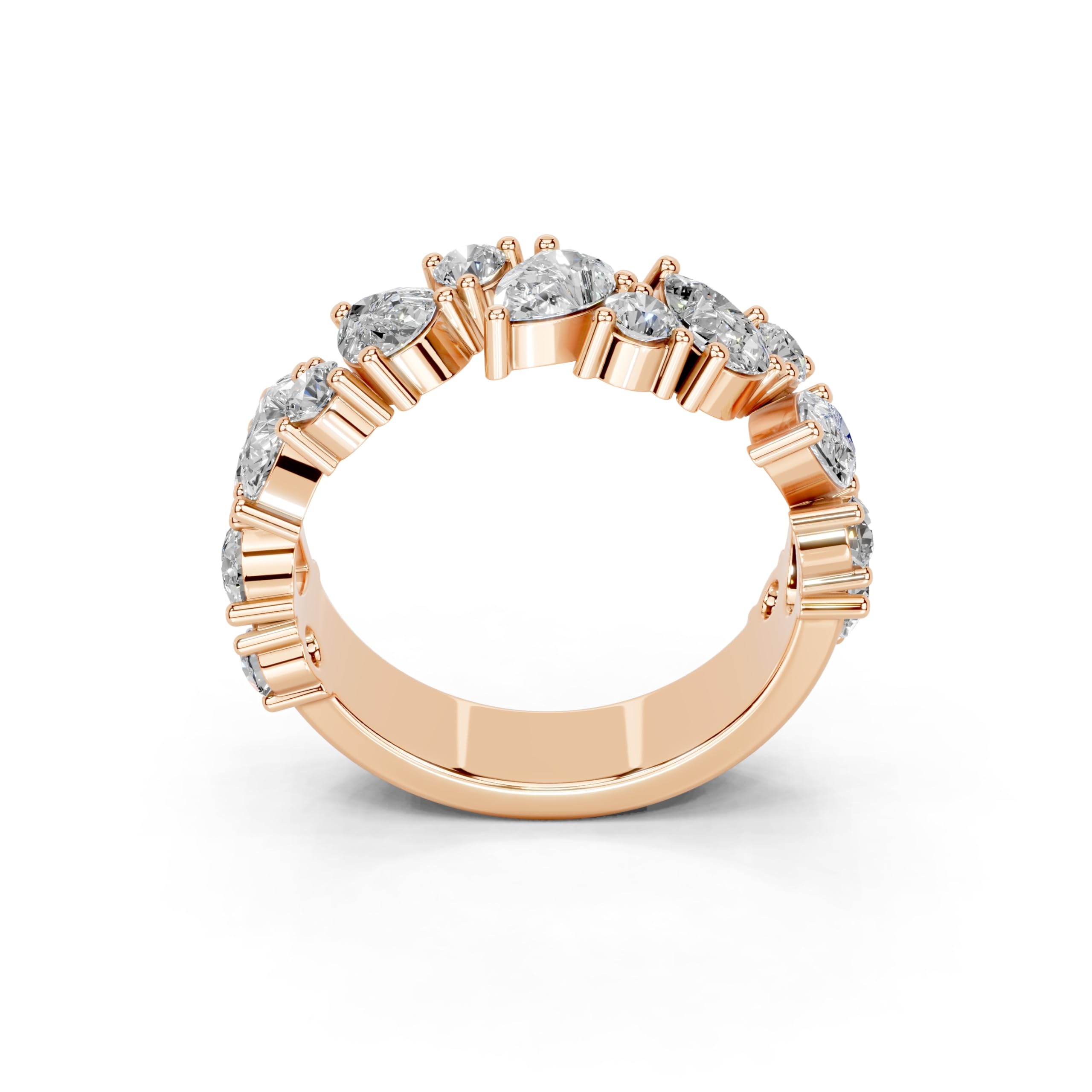 Pear and Round Cluster Band lab-grown diamond band in rose gold