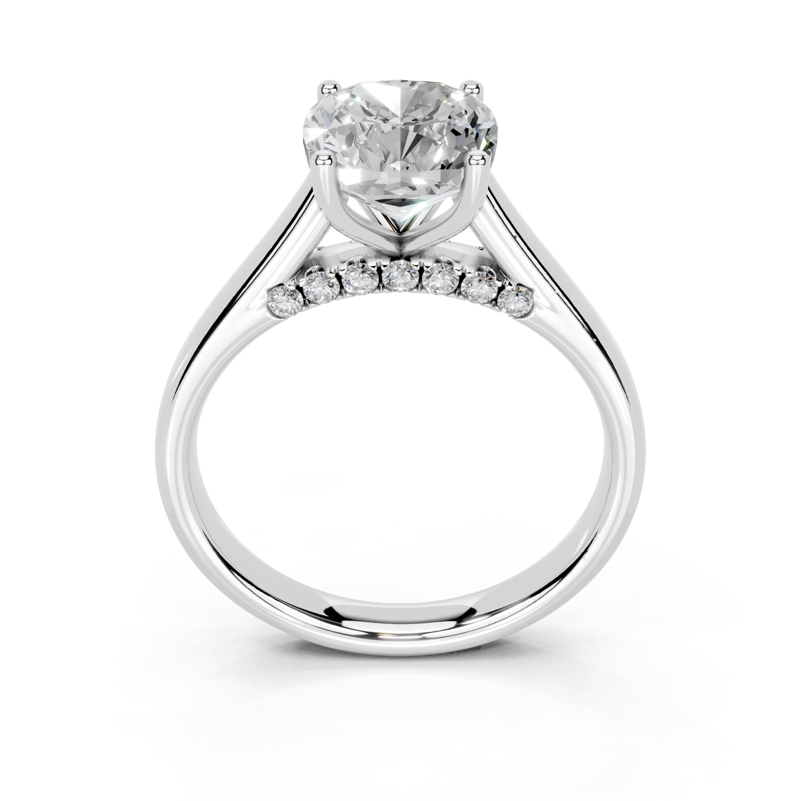 Cushion Hidden Pavé Cathedral lab-grown diamond ring in white gold / platinum