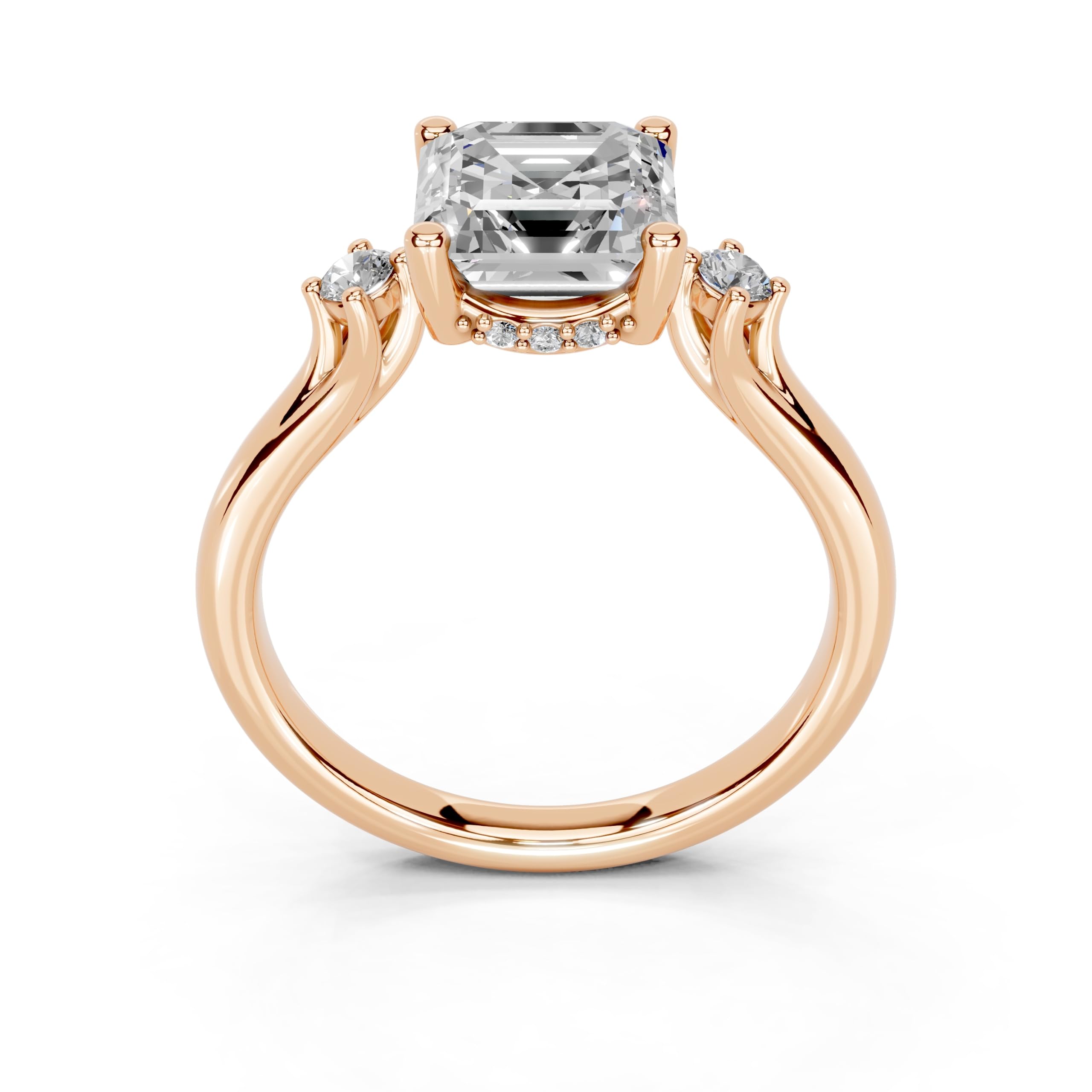 Asscher Petite Side Stone Solitaire lab-grown diamond ring in rose gold