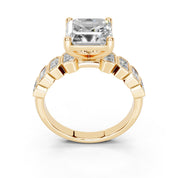 Asscher Pavé with Emerald Side Stones lab-grown diamond ring in yellow gold