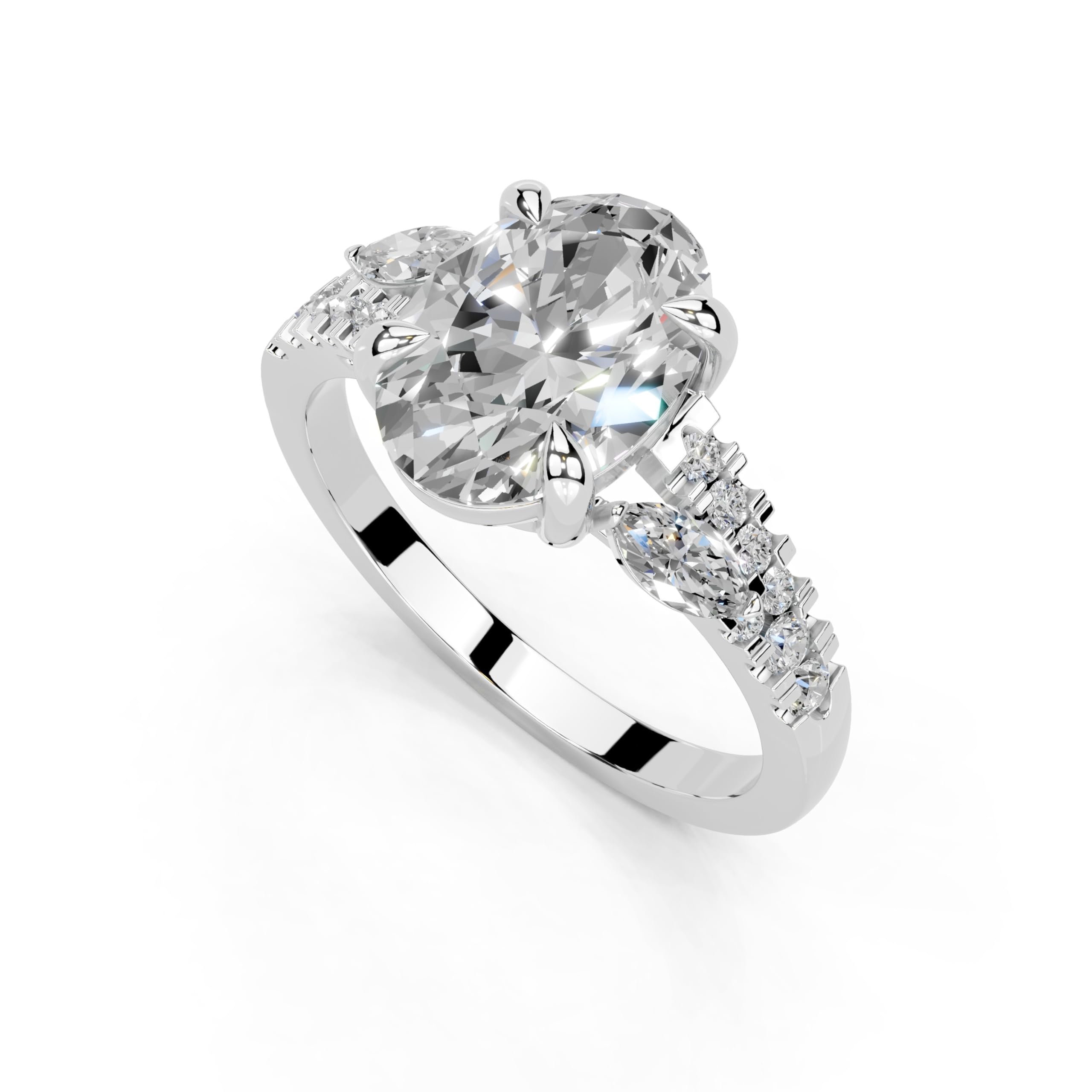 Oval Marquise Side Stone Pavé lab-grown diamond ring in white gold / platinum