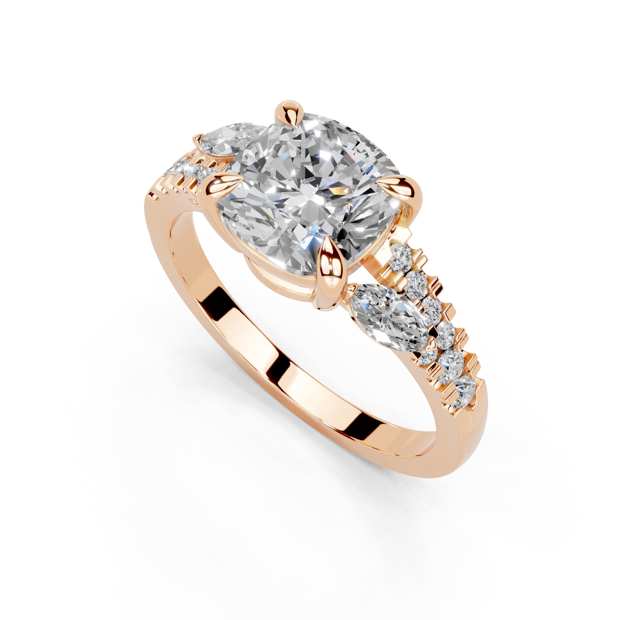 Cushion Marquise Side Stone Pavé lab-grown diamond ring in rose gold