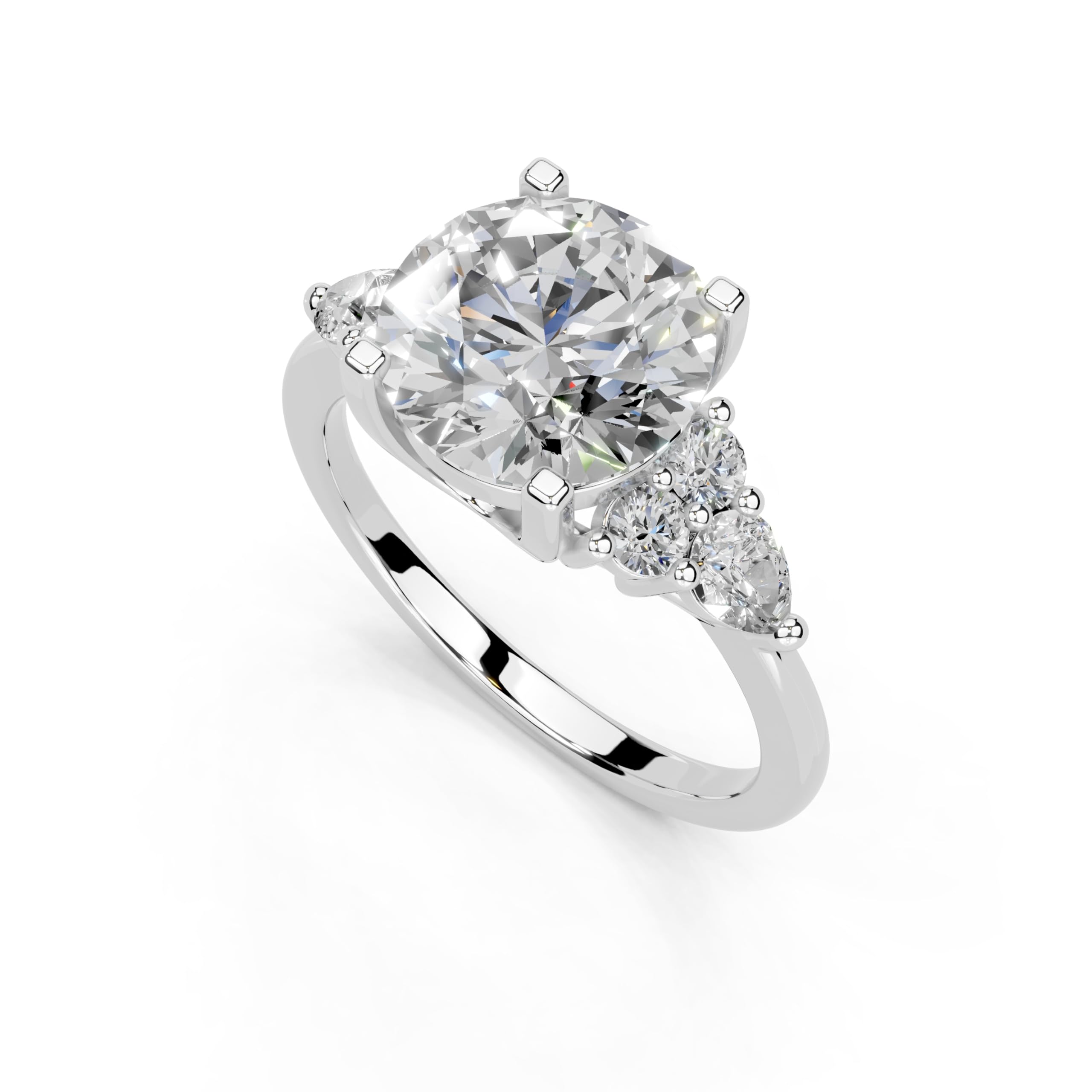 Round Pear Cluster Side Stone lab-grown diamond ring in white gold / platinum