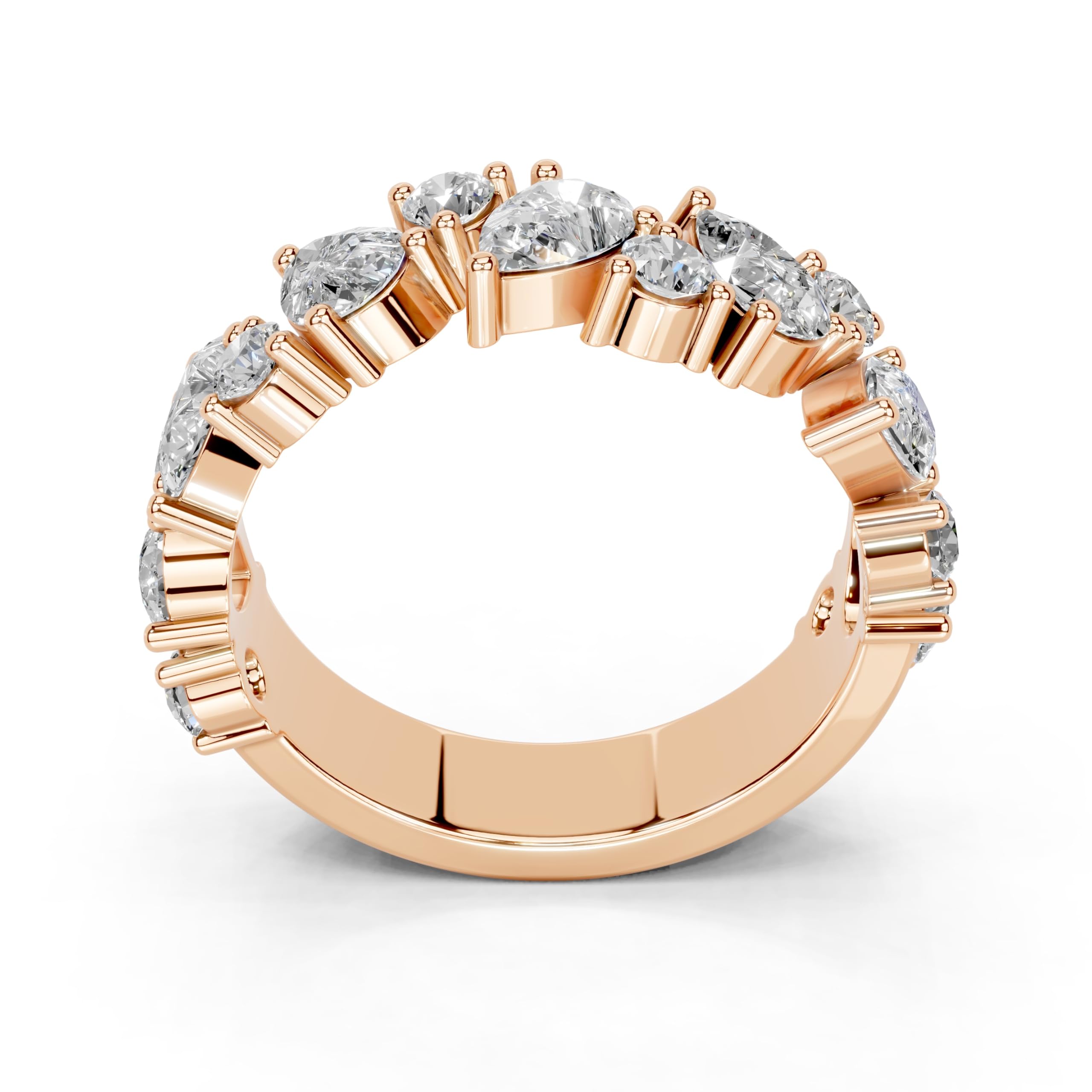 Pear and Round Cluster Band lab-grown diamond band in rose gold