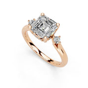 Asscher Petite Side Stone Solitaire lab-grown diamond ring in rose gold