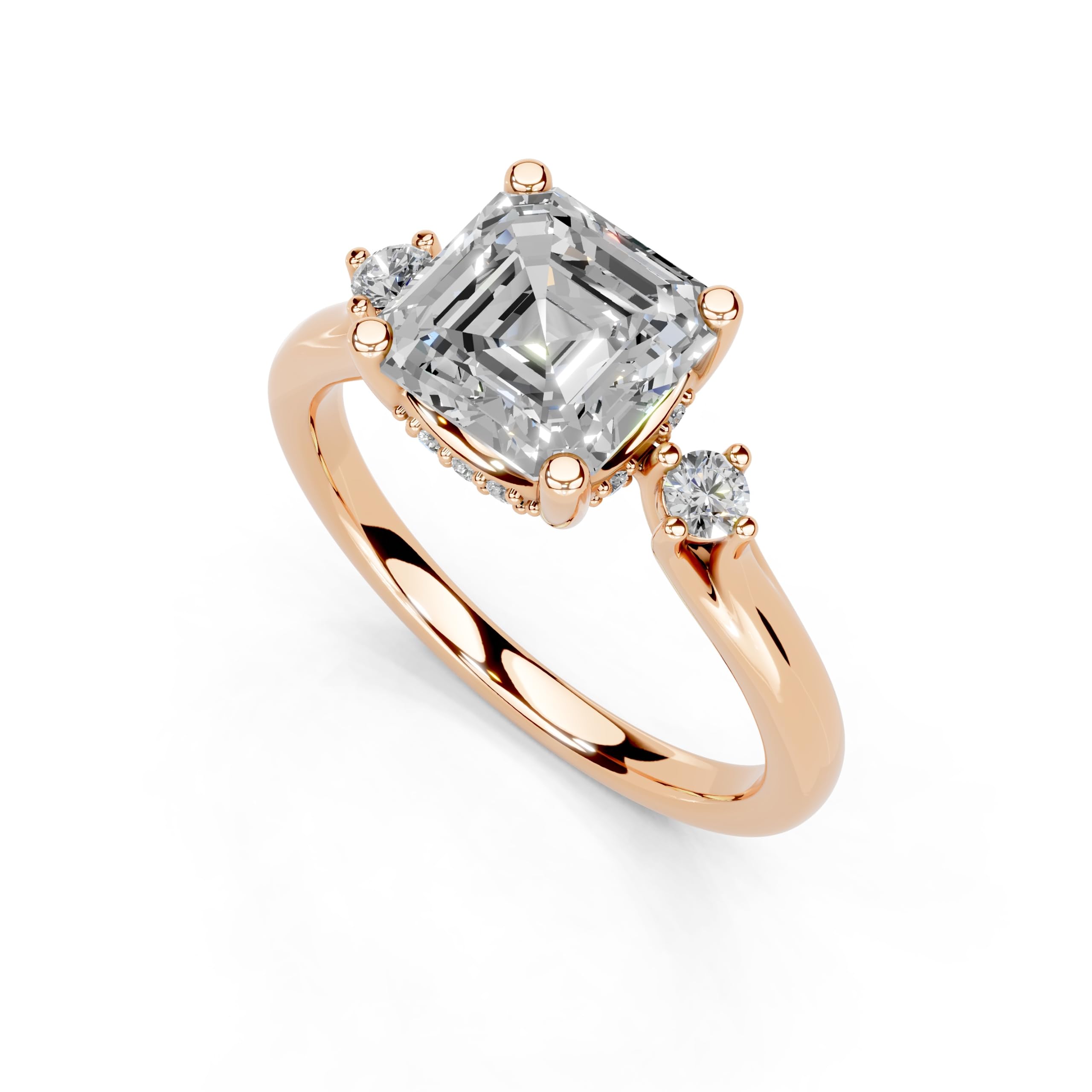 Asscher Petite Side Stone Solitaire lab-grown diamond ring in rose gold