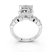 Asscher Pavé with Emerald Side Stones lab-grown diamond ring in white gold / platinum