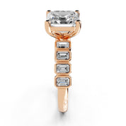 Asscher Pavé with Emerald Side Stones lab-grown diamond ring in rose gold