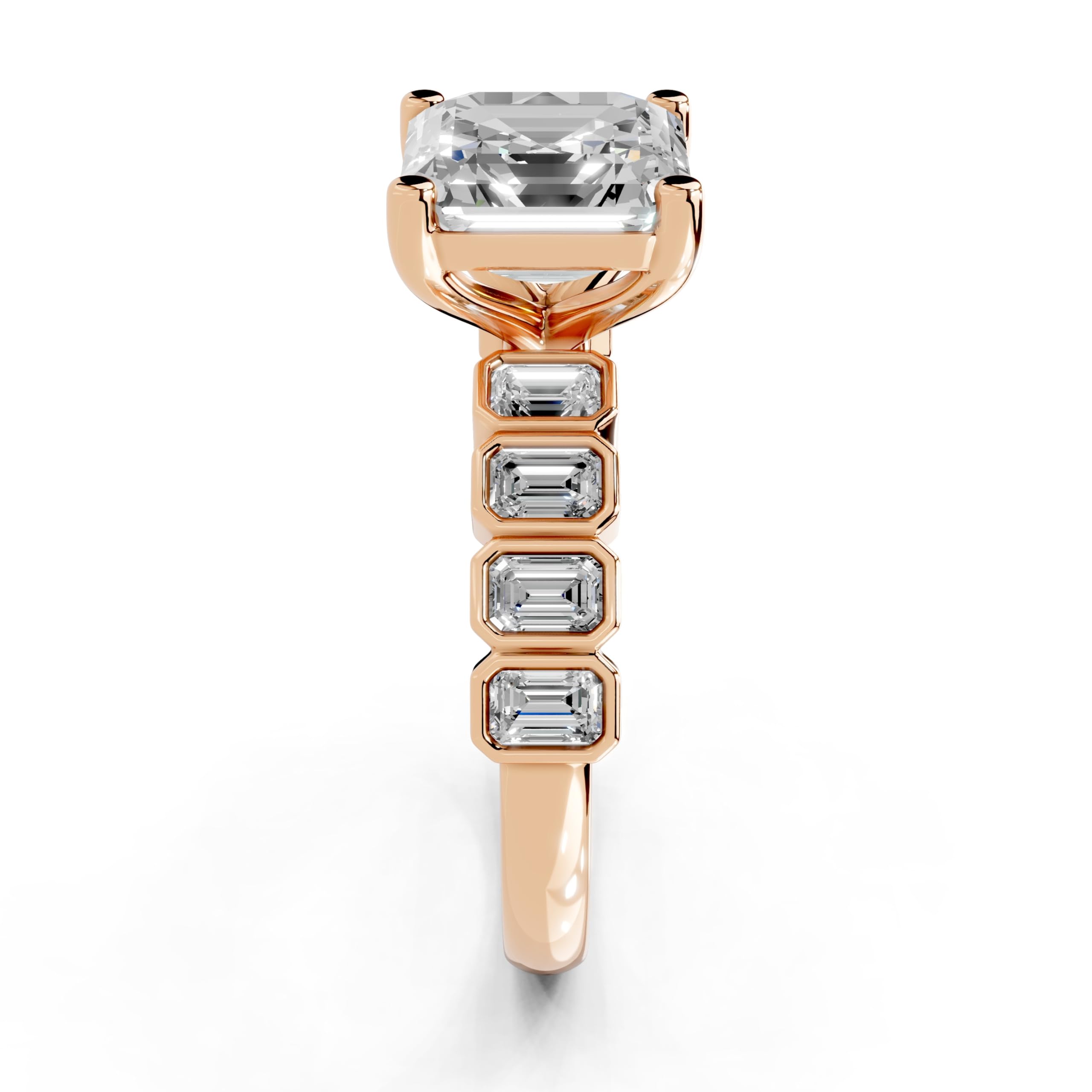 Asscher Pavé with Emerald Side Stones lab-grown diamond ring in rose gold